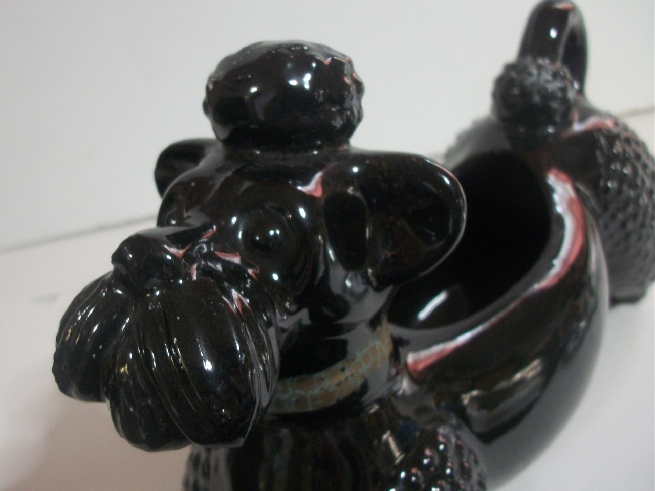 Vtg Black Redware Poodle PLANTER 9″ Long