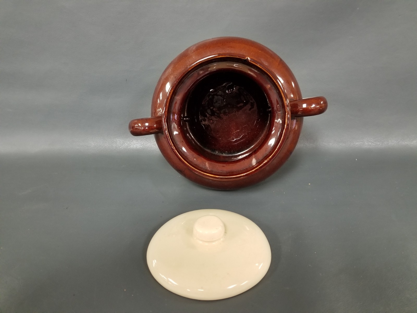 VTG McCoy #342 Brown / Cream Glazed Stoneware Bean Pot w/ Lid Ovenproof USA