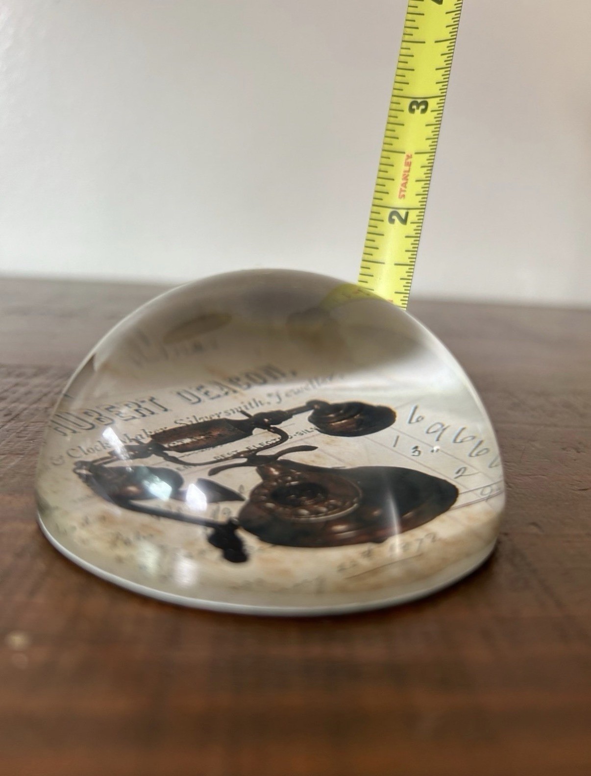 Glass Dome Paperweight, Vintage Telephone Design
