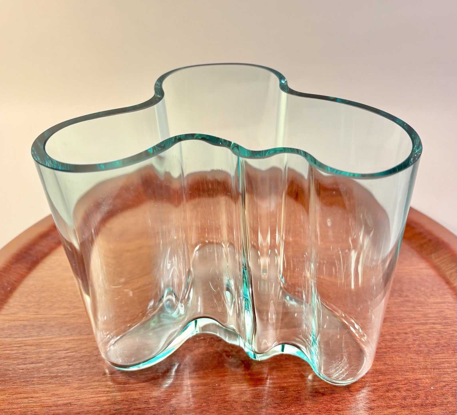 Alvar Aalto Savoy Vase 4.75″ Tall Clear Aqua Glass Made in Finland by Iittala