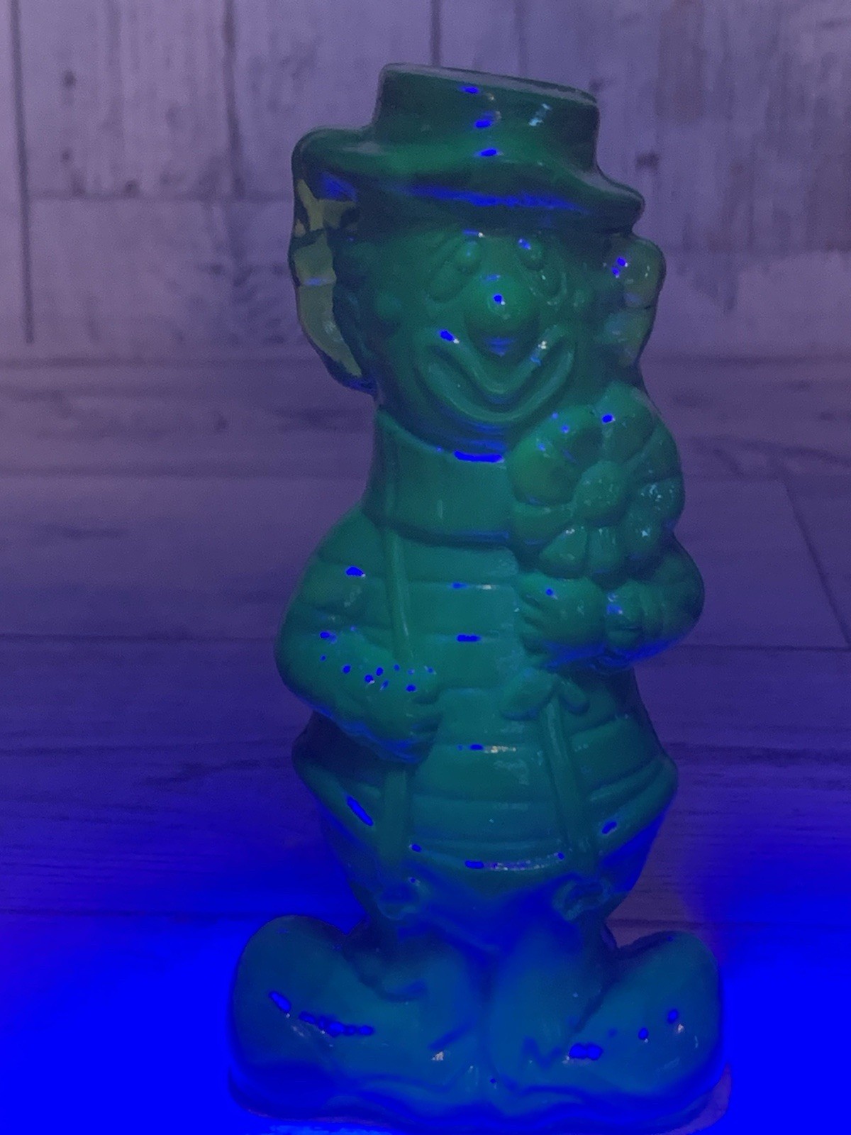 Boyd Glass Virgil Two Faced Happy Sad Clown Green Slag Glass UV Glows