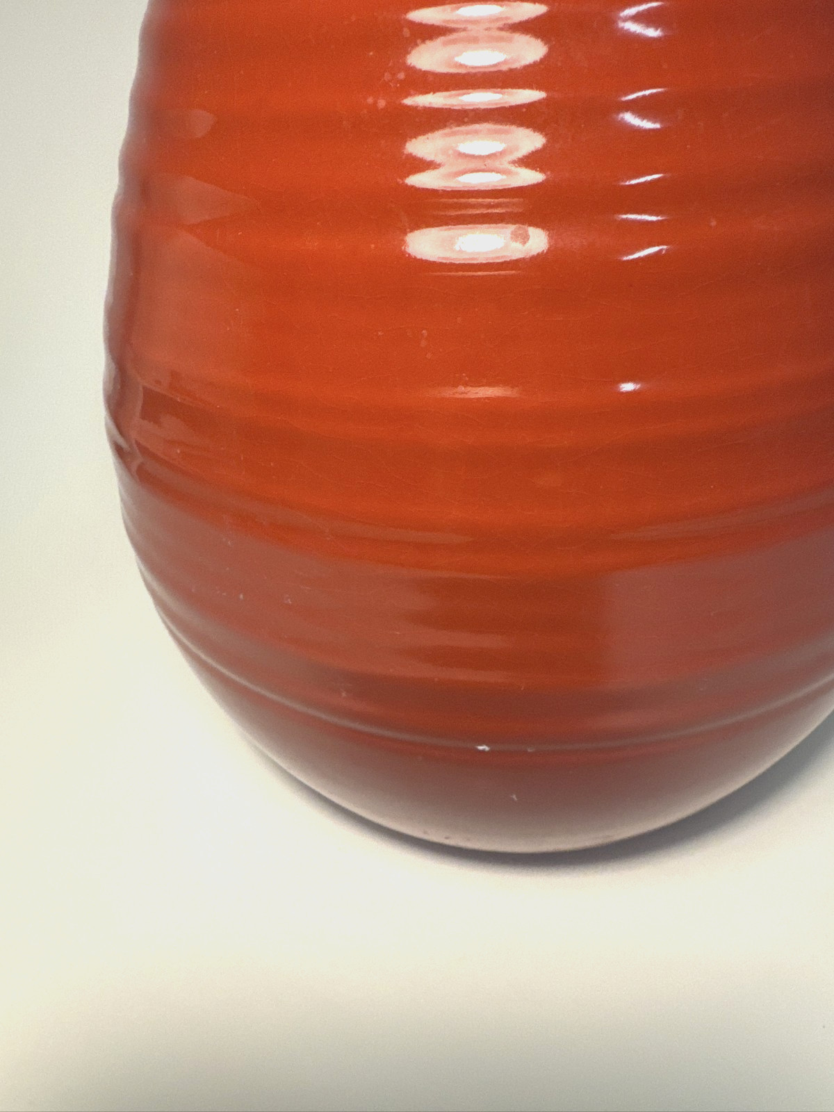 Crate & Barrel Red Ribbed Ceramic Teardrop Vase Bulbous Decor