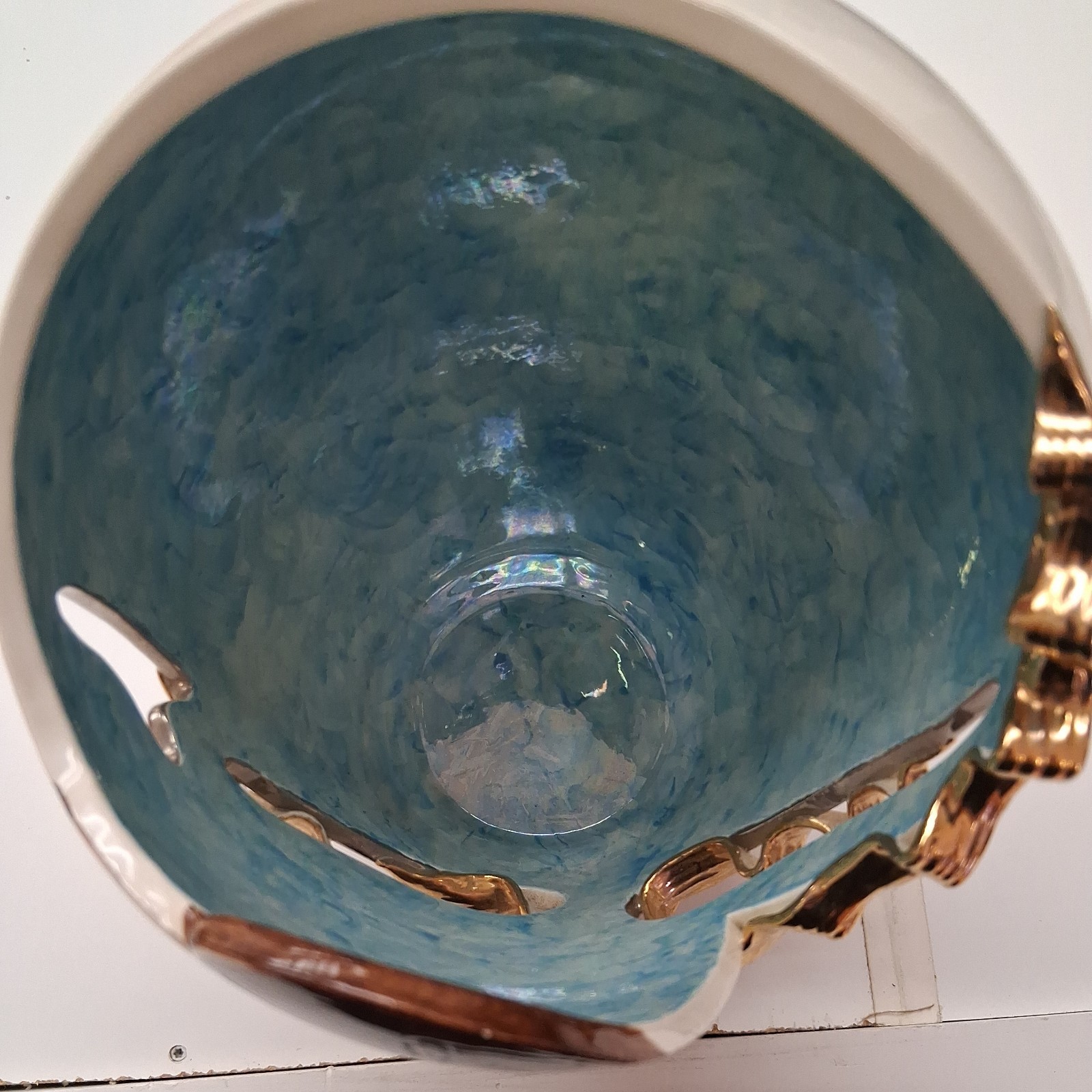 DOG VASE SIGNED BY ARTIST J VANNOY STUNNING ORIGINAL Aqua blue & Gold colors