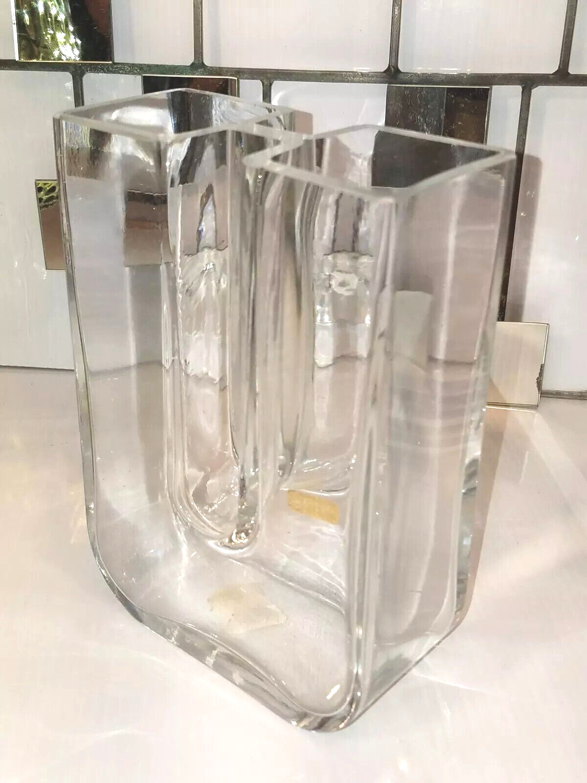 Kosta Boda Sweden Crystal Clear Double Sided Flower Vase Unity Shape w/Tag