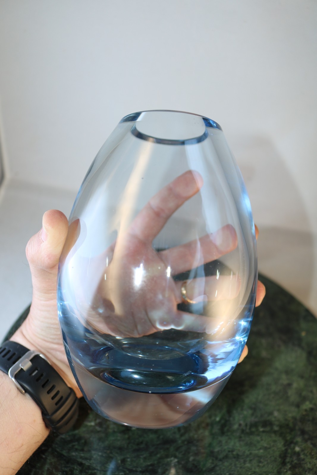 Per Lutken Signed Holmegaard Denmark Aqua Hellas Glass Vase #15388 MCM Modern