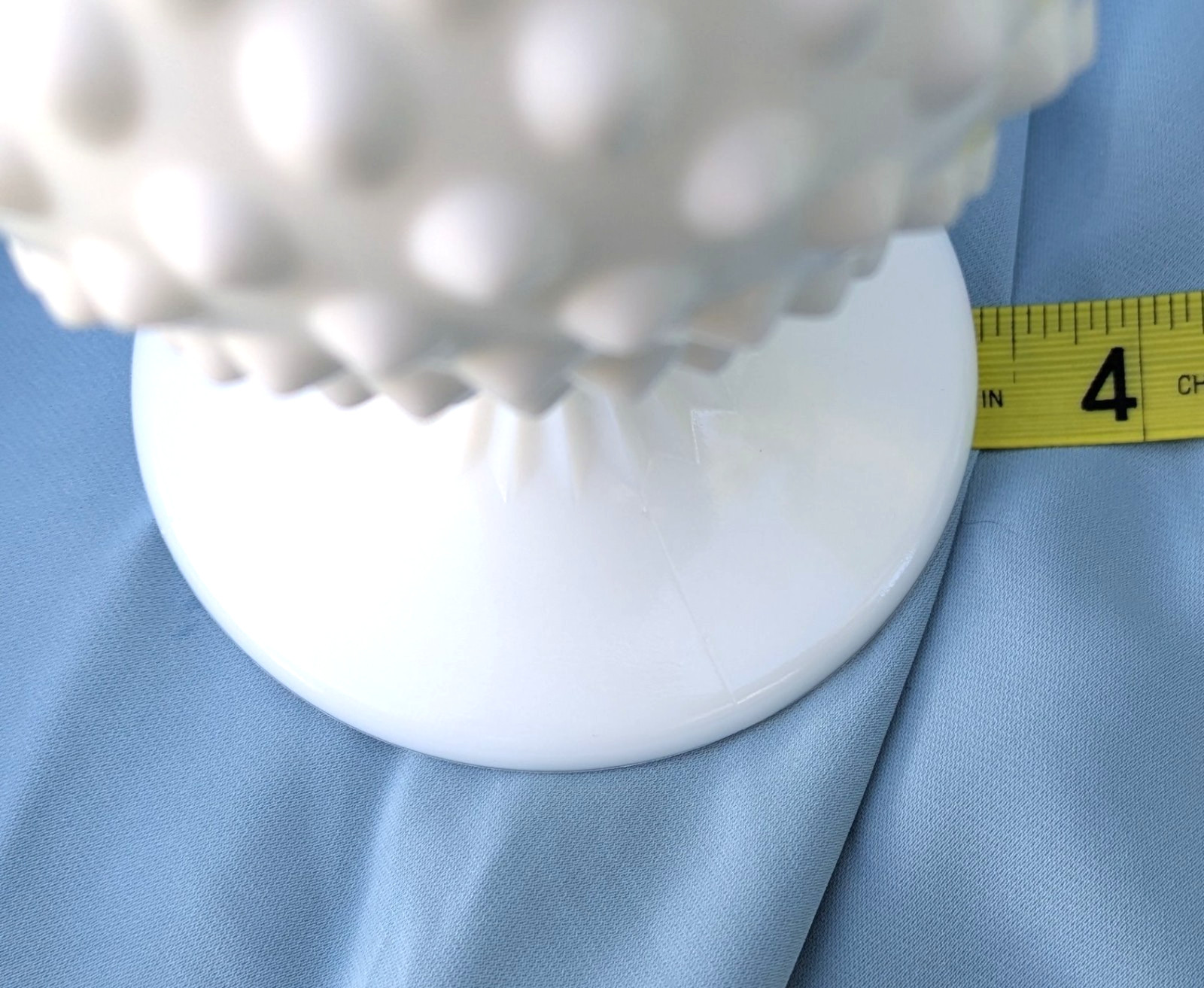 *READ* Vintage Fenton Milk Glass Hobnail Stretch Vase White Swung Pedestal 13″