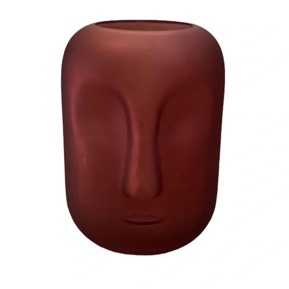 Contemporary Frosted Glass Face Sculpture Vase, Red