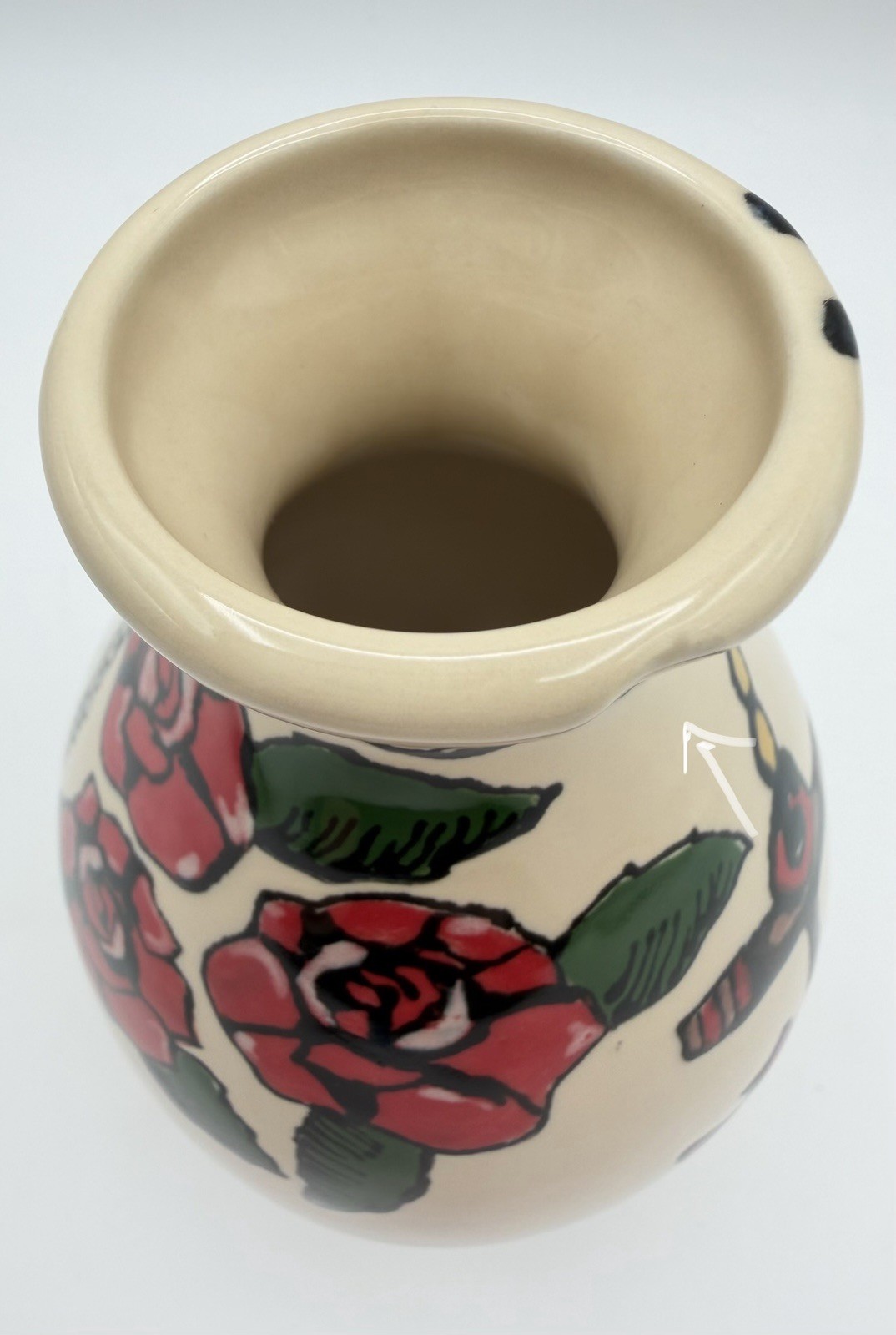 Hand Painted Ceramic Vase 5.5” Nautical Sailor Tattoo Inspired Signed Emily