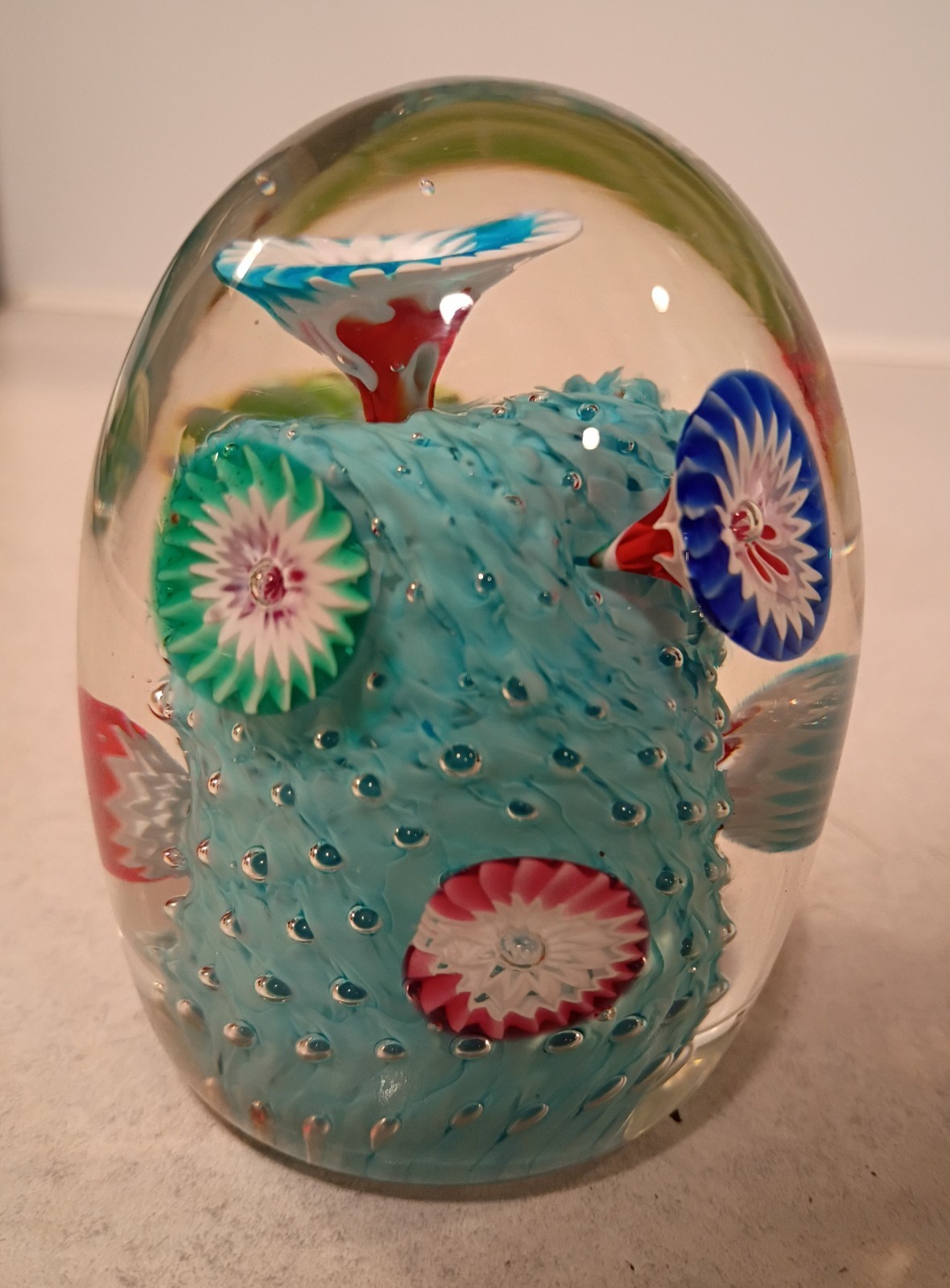 Multicolor Flower Picks Unsigned 3.25″ Art Glass Paperweight