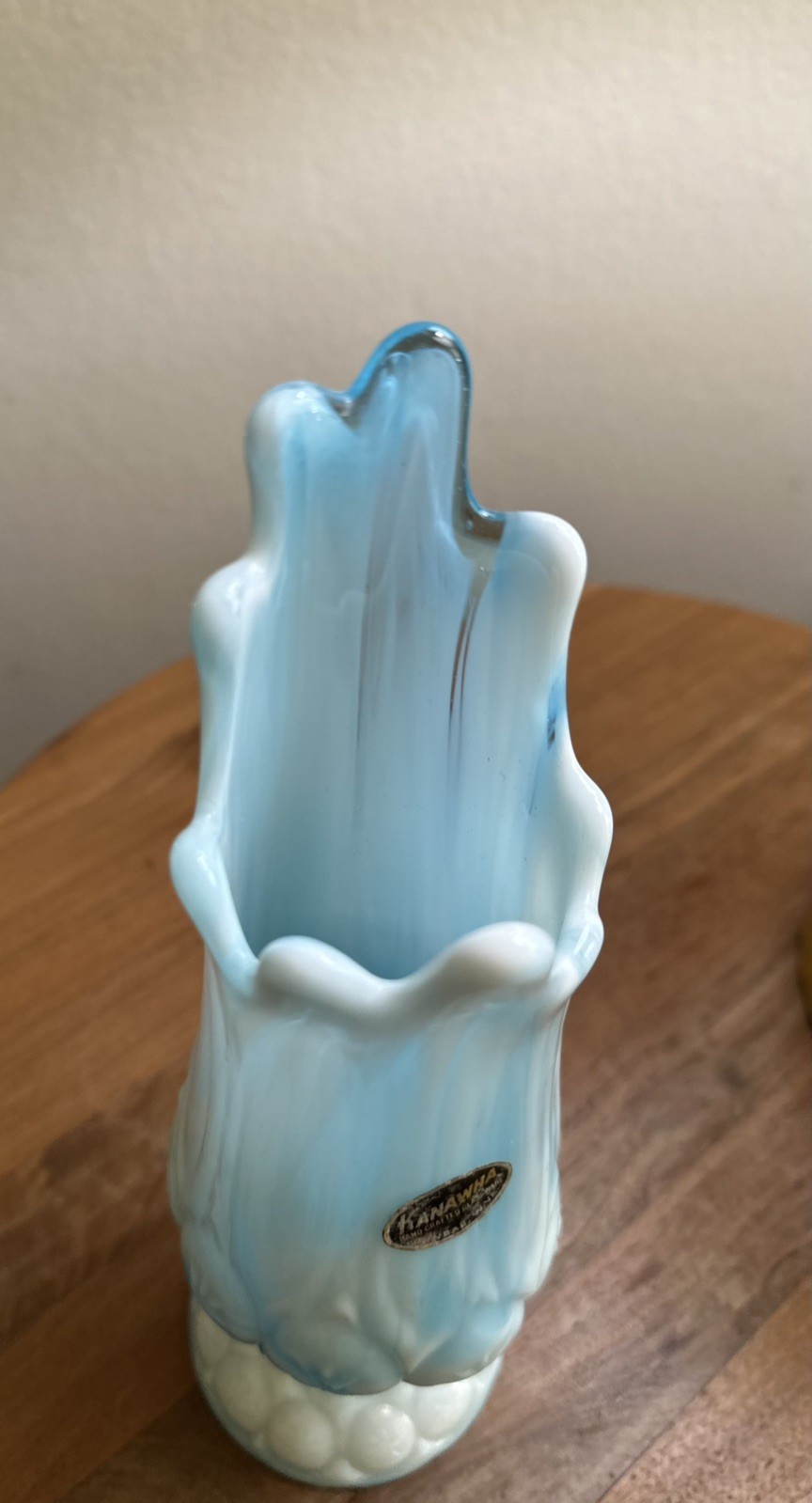Kanawha Moon And Star Blue Slag Glass Swung Vase End Of Day Excellent Condition