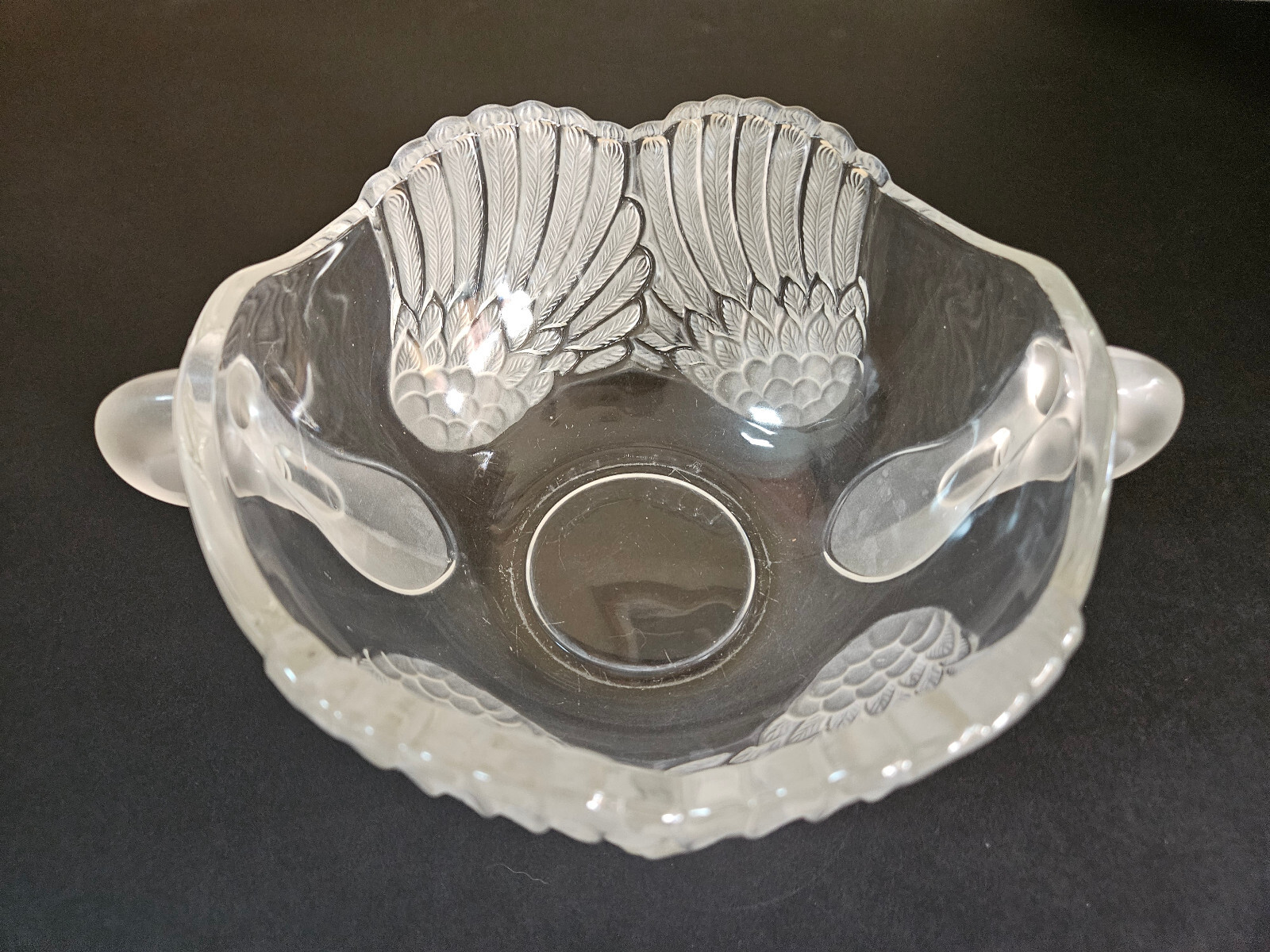Vintage Mikasa Crystal Swan Bowl Clear Frosted Head Swan Handles W Germany
