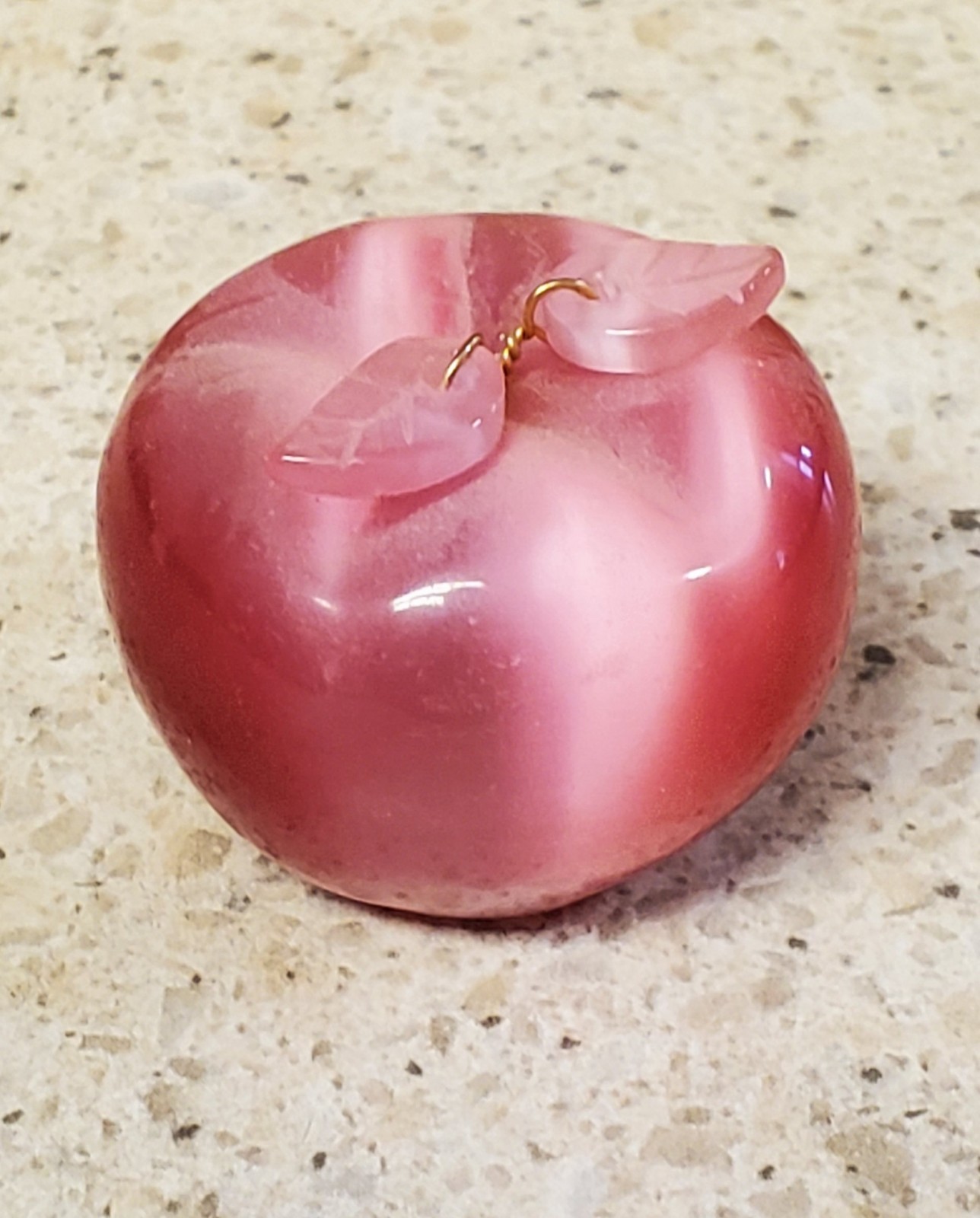 Opaque Pink Glass Apple Paperweight 1 1/2 INCHES HIGH & WIDE (MO-2)