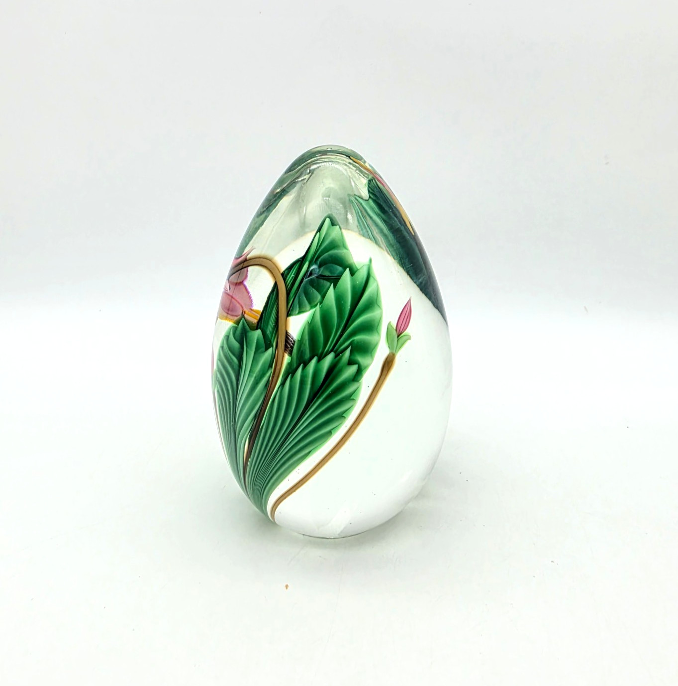SHOOTING STAR SIGNED ORIENT & FLUME 4.5″ FLOWER CRYSTAL ART GLASS EGG PAPRWEIGHT