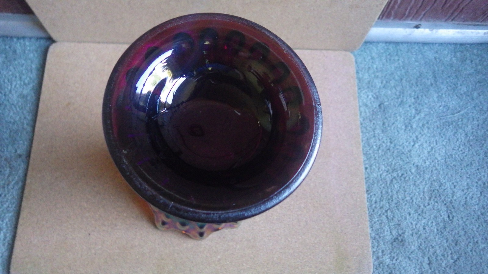 VINTAGE FENTON RUSTIC CARNIVAL GLASS VASE AMETHYST MEDIUM BASE HOBNAIL VARIANT