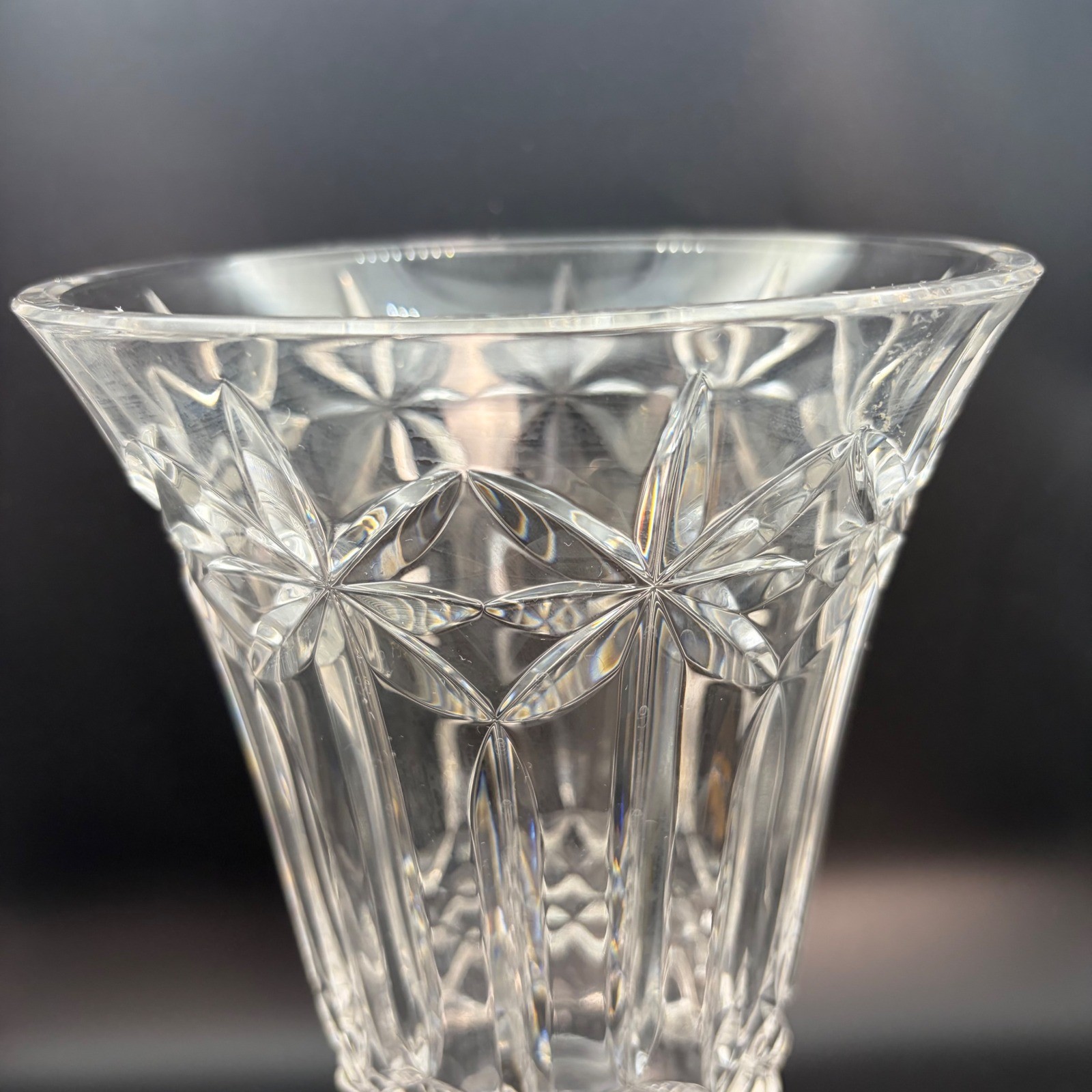 Vintage Waterford Crystal Footed Vase 10″ Flared Star Cut Signed Heavy Cut Glass