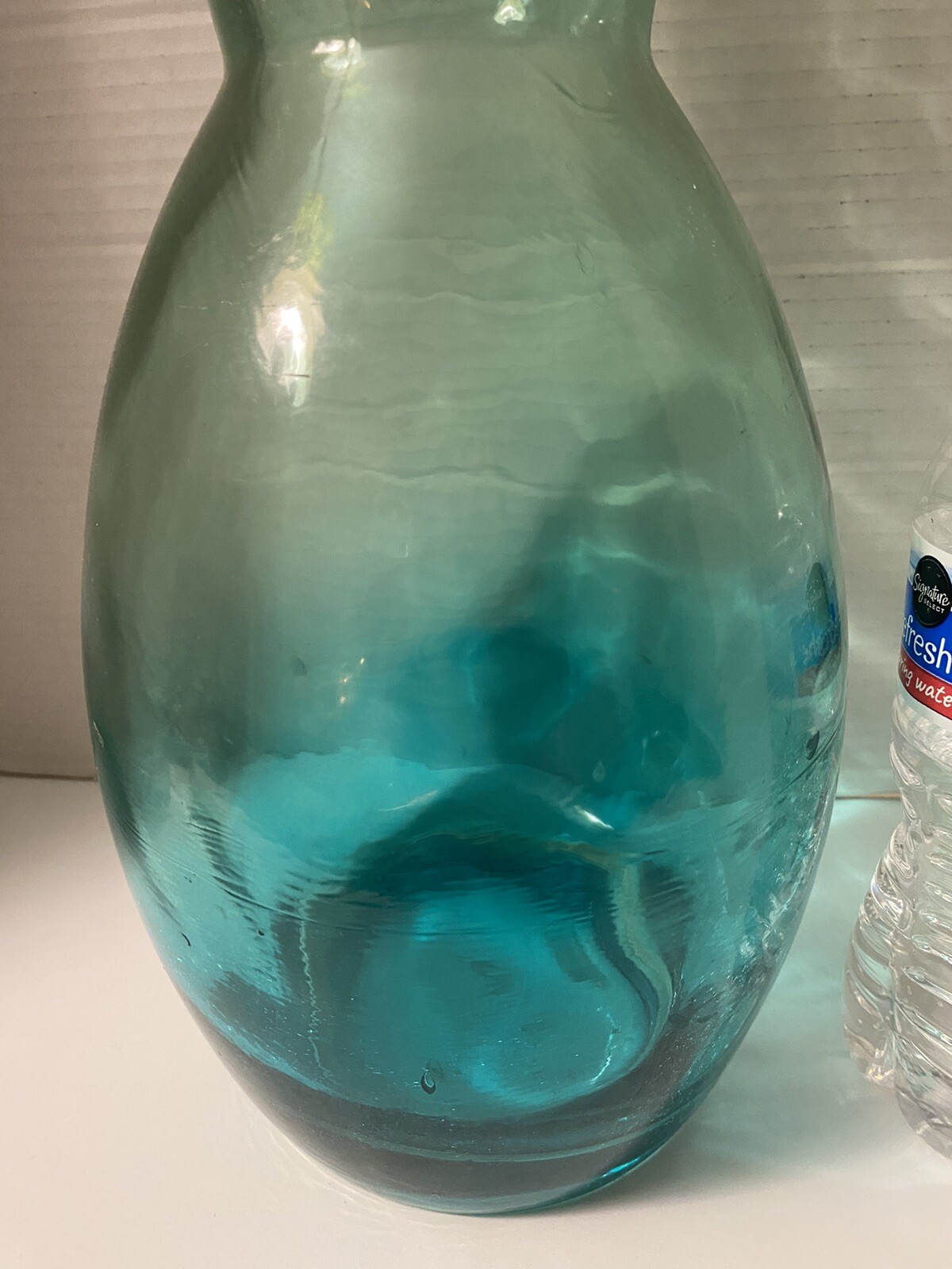 Vintage Green Glass Decanter Bottle with Round Cork Stopper Made In Spain 22.5”T
