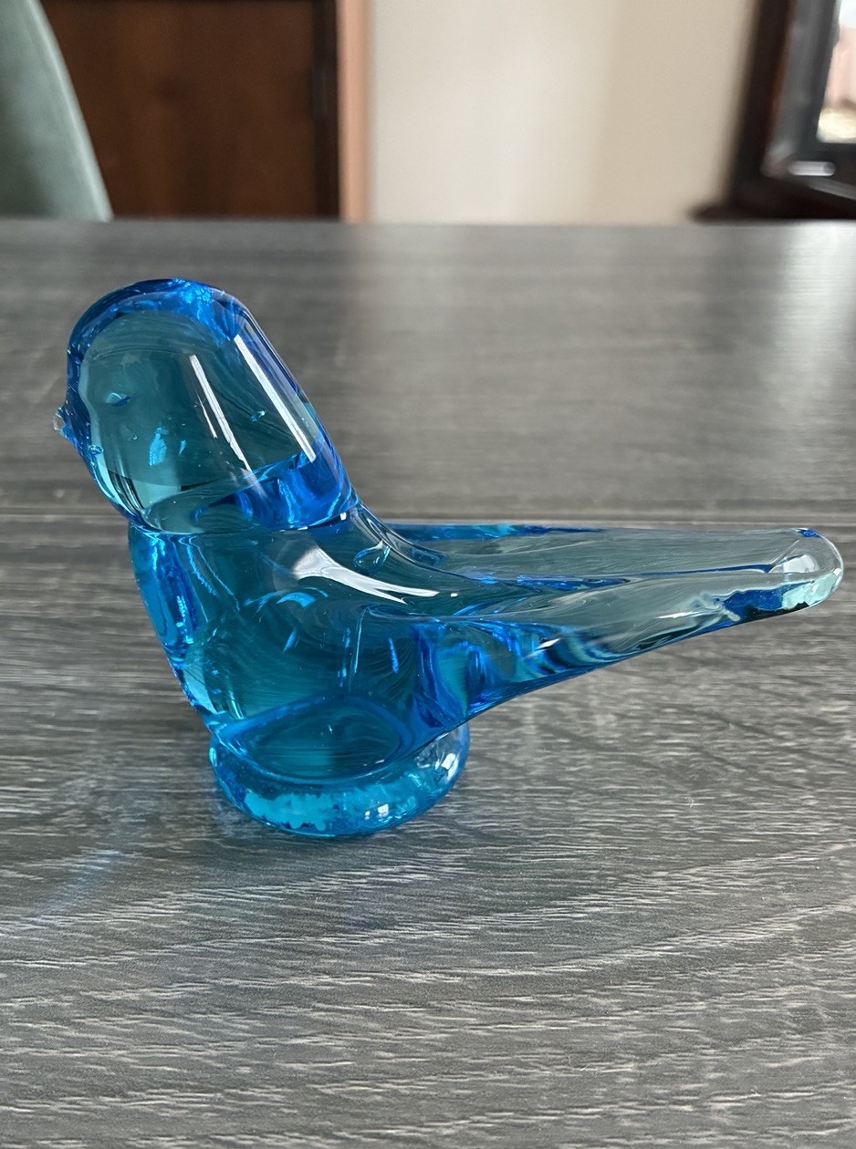 Vtg Ron Ray 1991 Signed Glass Blue Bird Of Happiness 4” Figurine