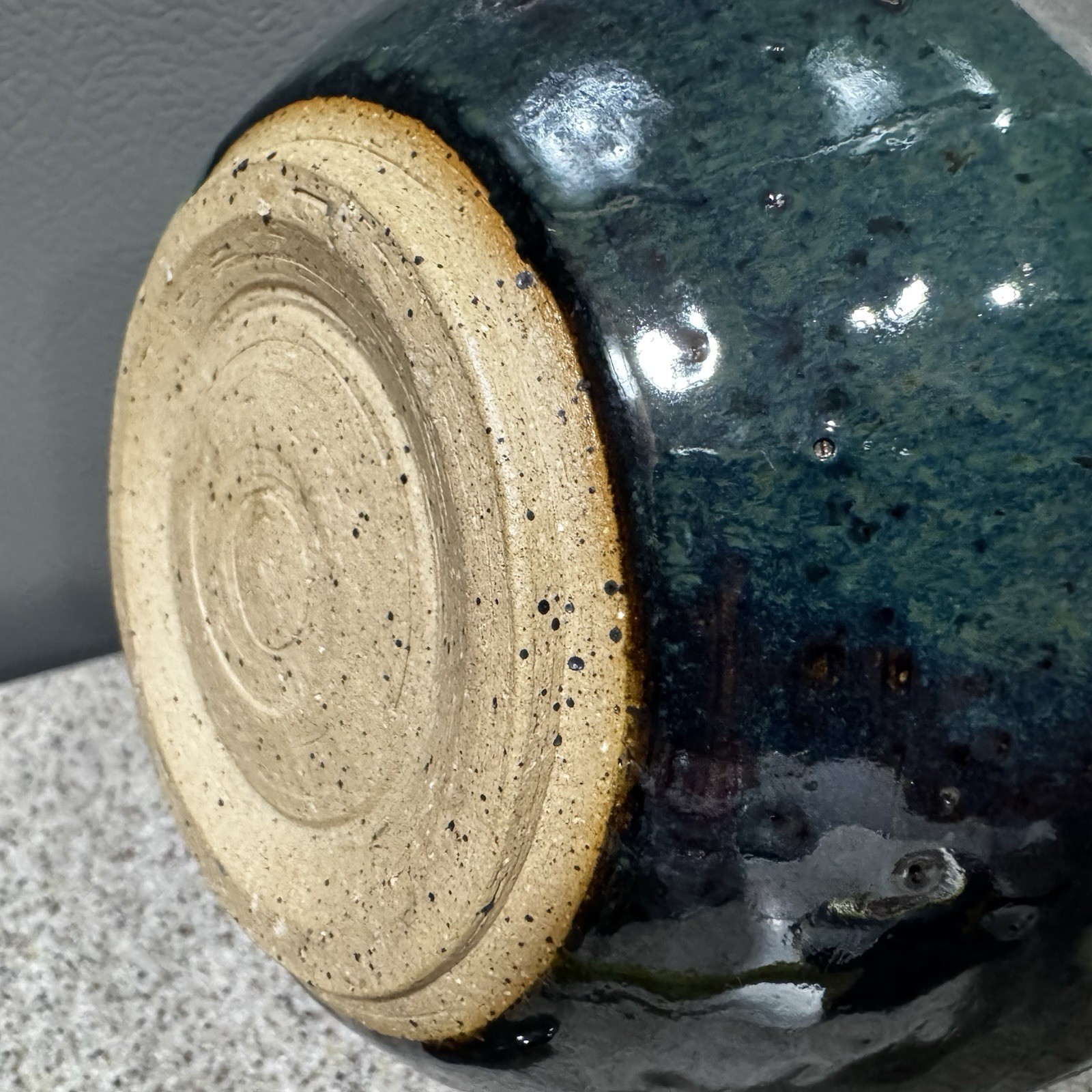 Stunning OOAK Hand Thrown Green Heavy Glazed Round Bud Vase Lidded Marked EUC!