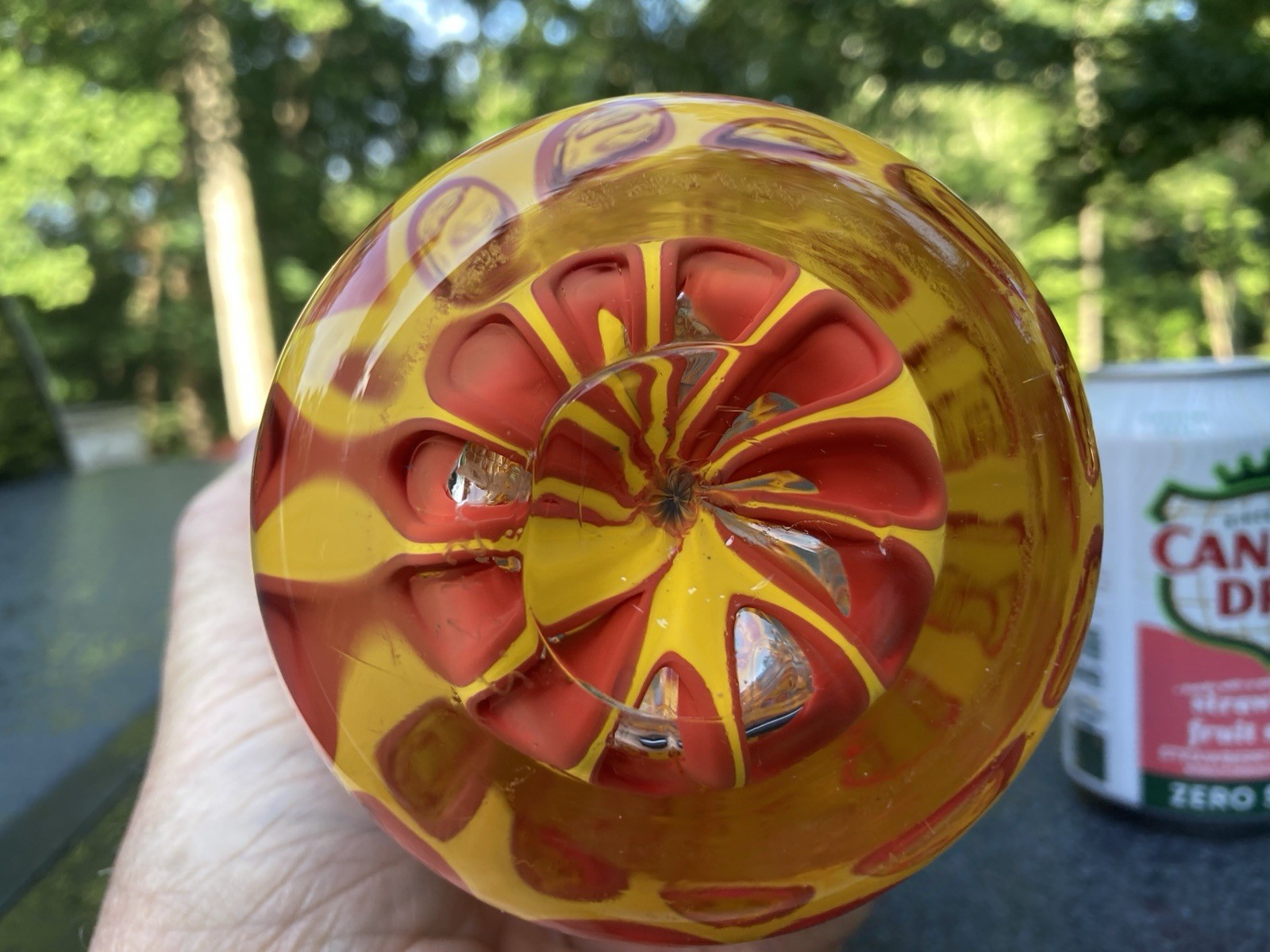 Stunning Signed Sam Stang Art Glass Blown Bottle Vase / Oval Windows