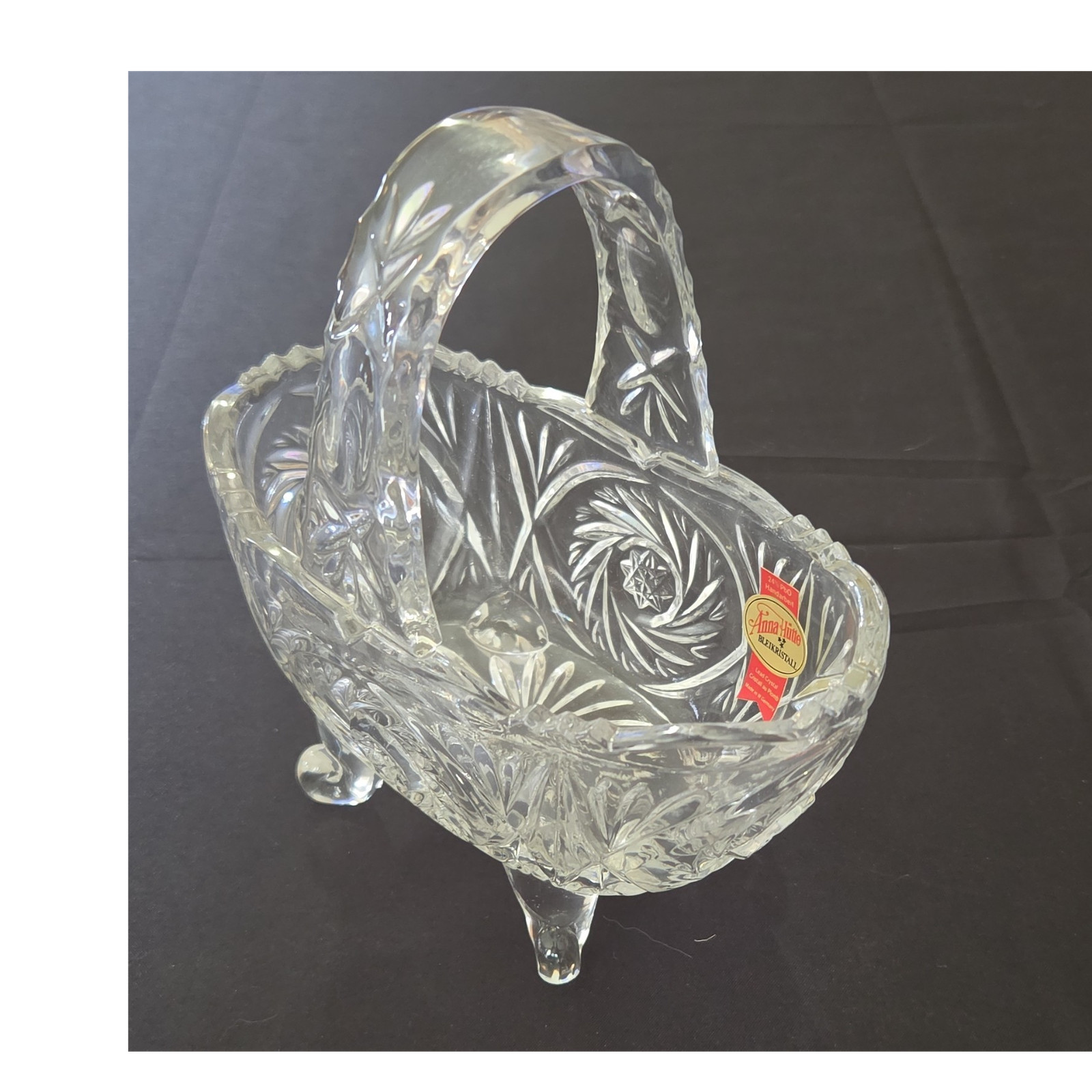 Anna Hütte Lead Crystal Handarbeit Oval Decorative Basket Starburst Germany