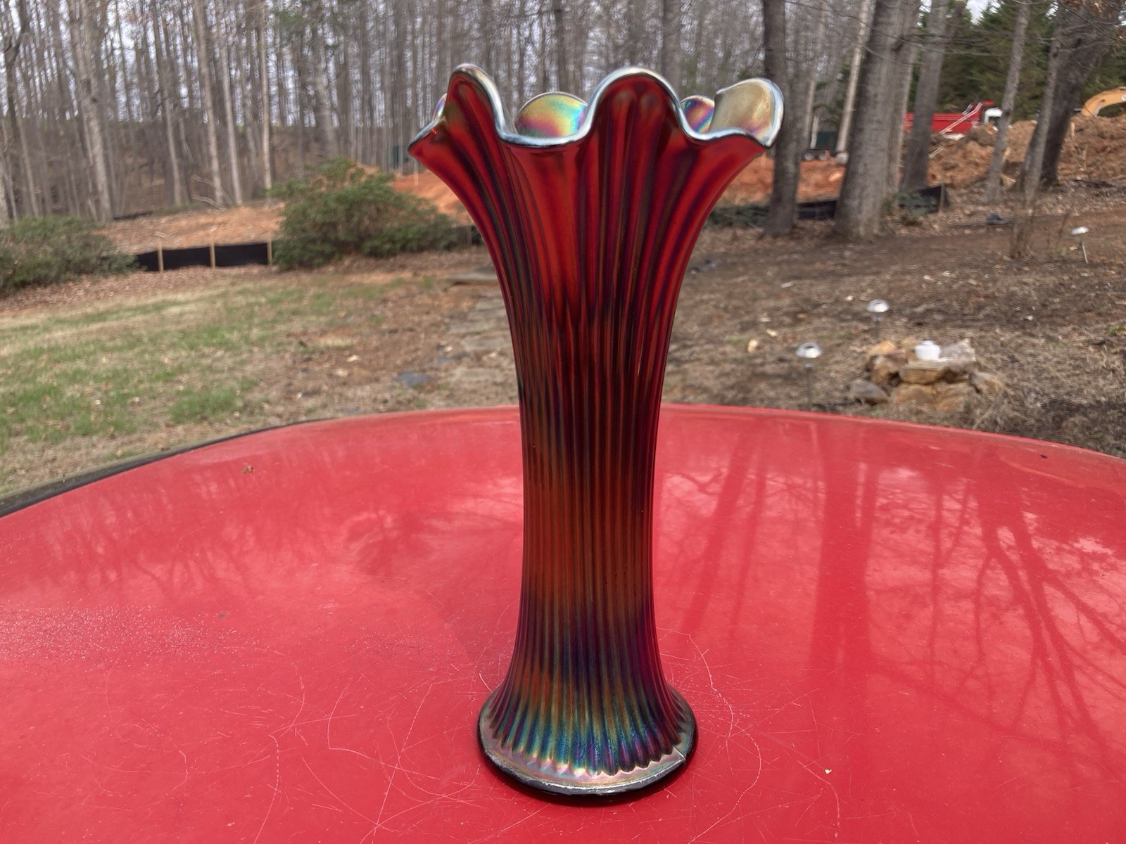 Vintage Northwood Fine Rib Amethyst Carnival Glass Vase