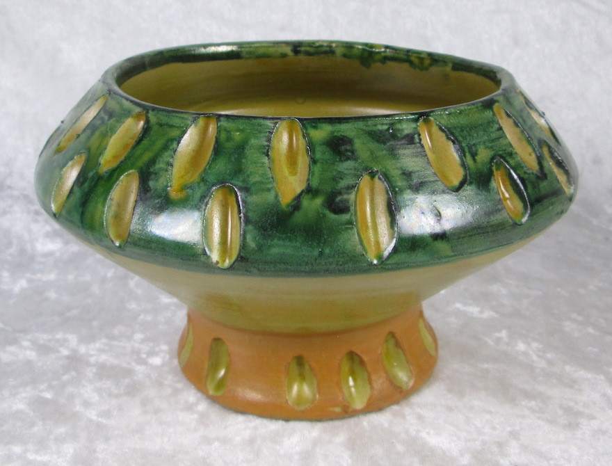 Unknown Florentine Italian Pottery Pedestal Bowl 4 in Tall Mid Century Modern