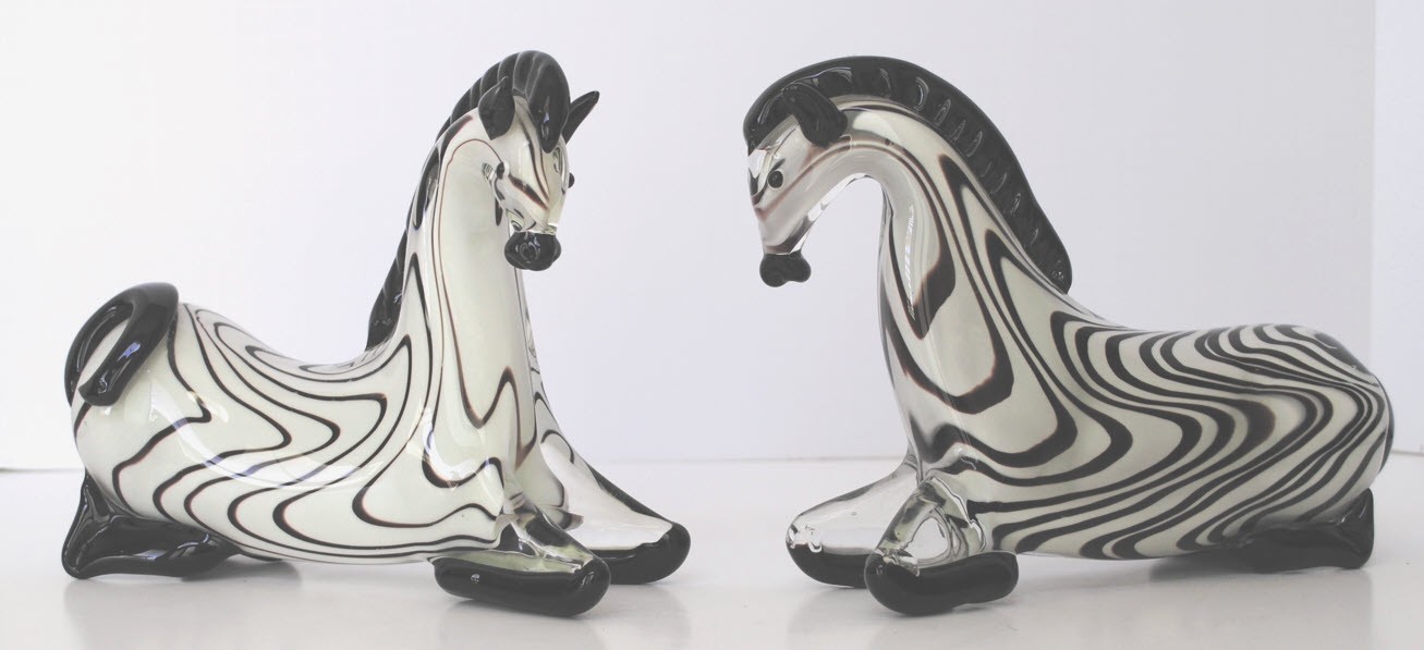 A Pair of Matching Art Glass Langham England Zebra Figurines Excellent Condition