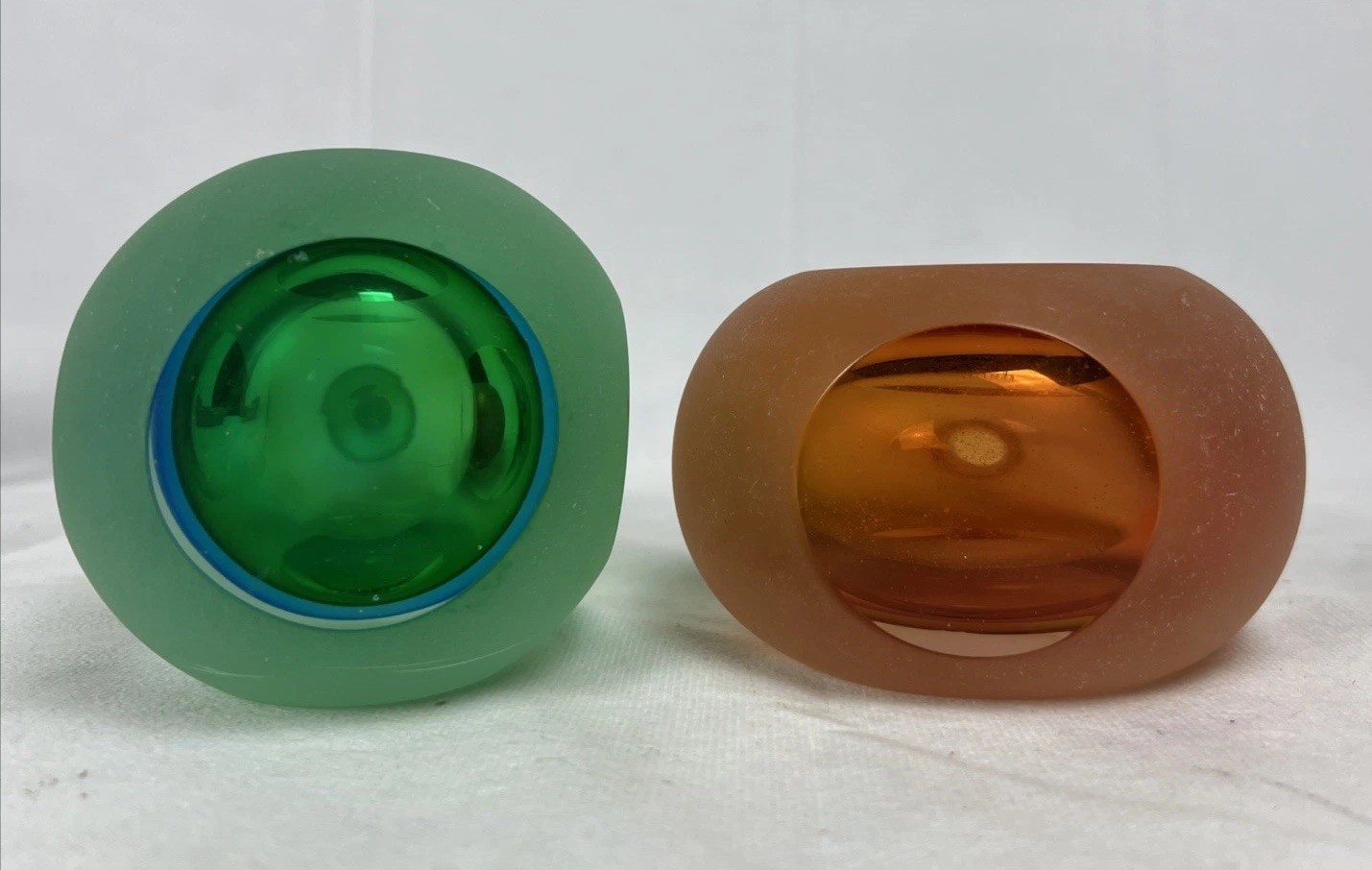 Badash Hand Blown Karma Art Glass Perfume Bottles Frosted Cut Window Pair / Lot