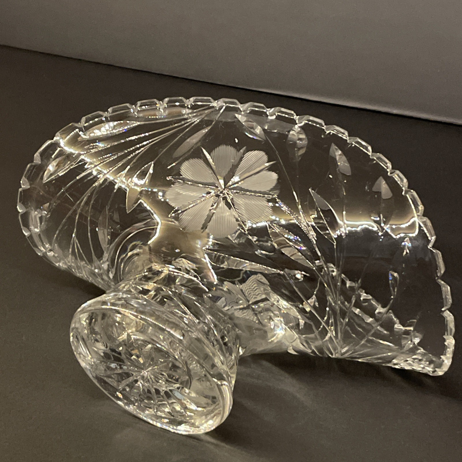 Large Vintage Clear Glass Fruit Banana Curved Bowl Dish on Pedestal 8.5” Long