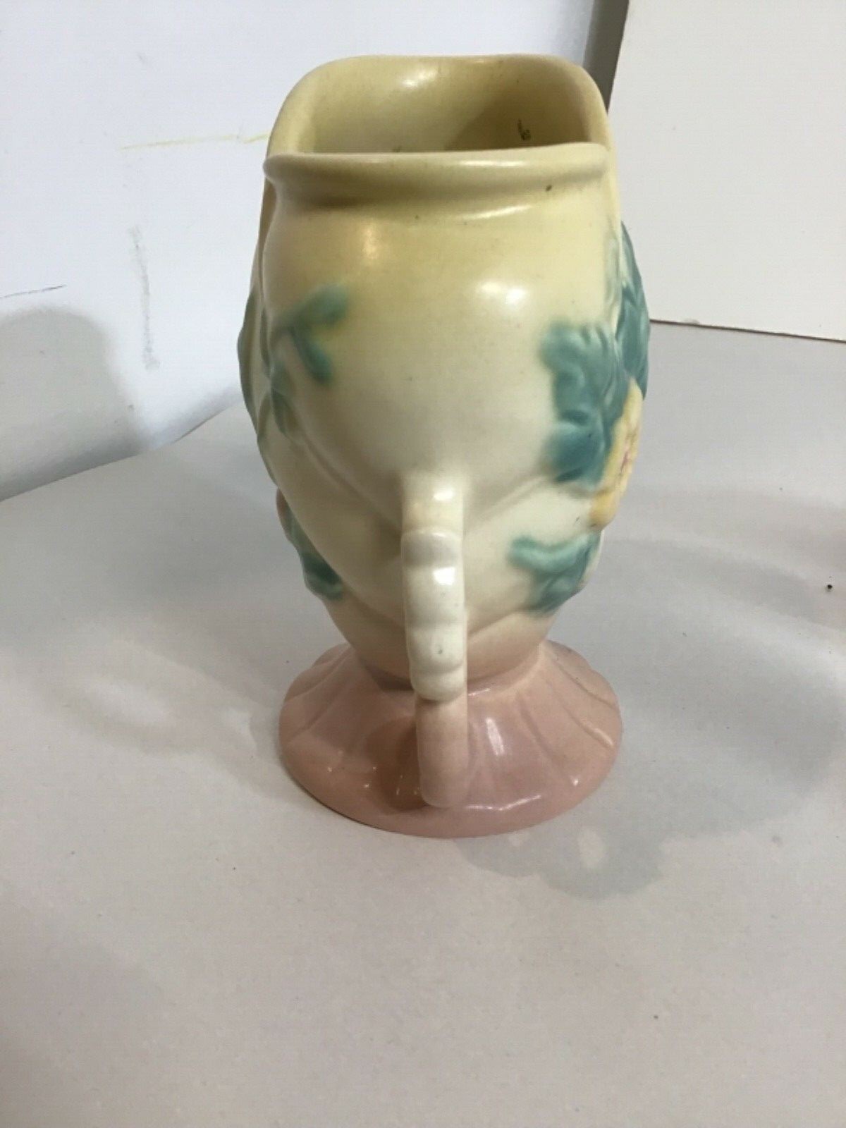 HULL Art Pottery Pink and Yellow Vase Matte Finish Quadruple Handle Vase
