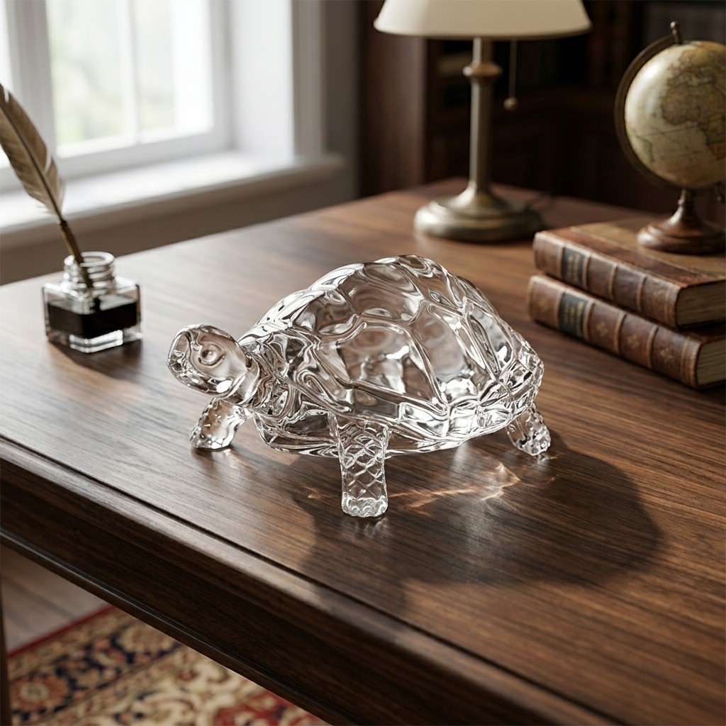 Transparent Crystal Glass Turtle Figurine, Glass Tortoise Decorative Ornament