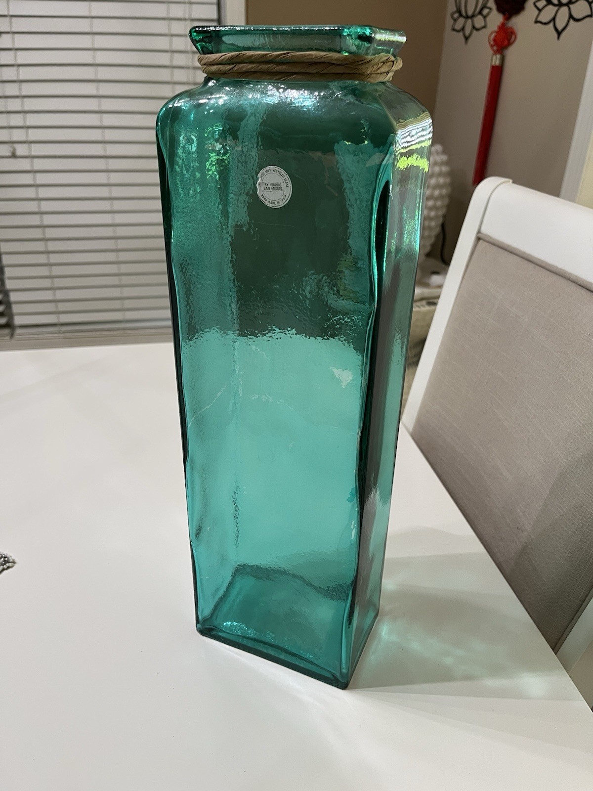 Vidrios San Miguel Spain Recycled Glass Turquoise Vase 17” Handmade