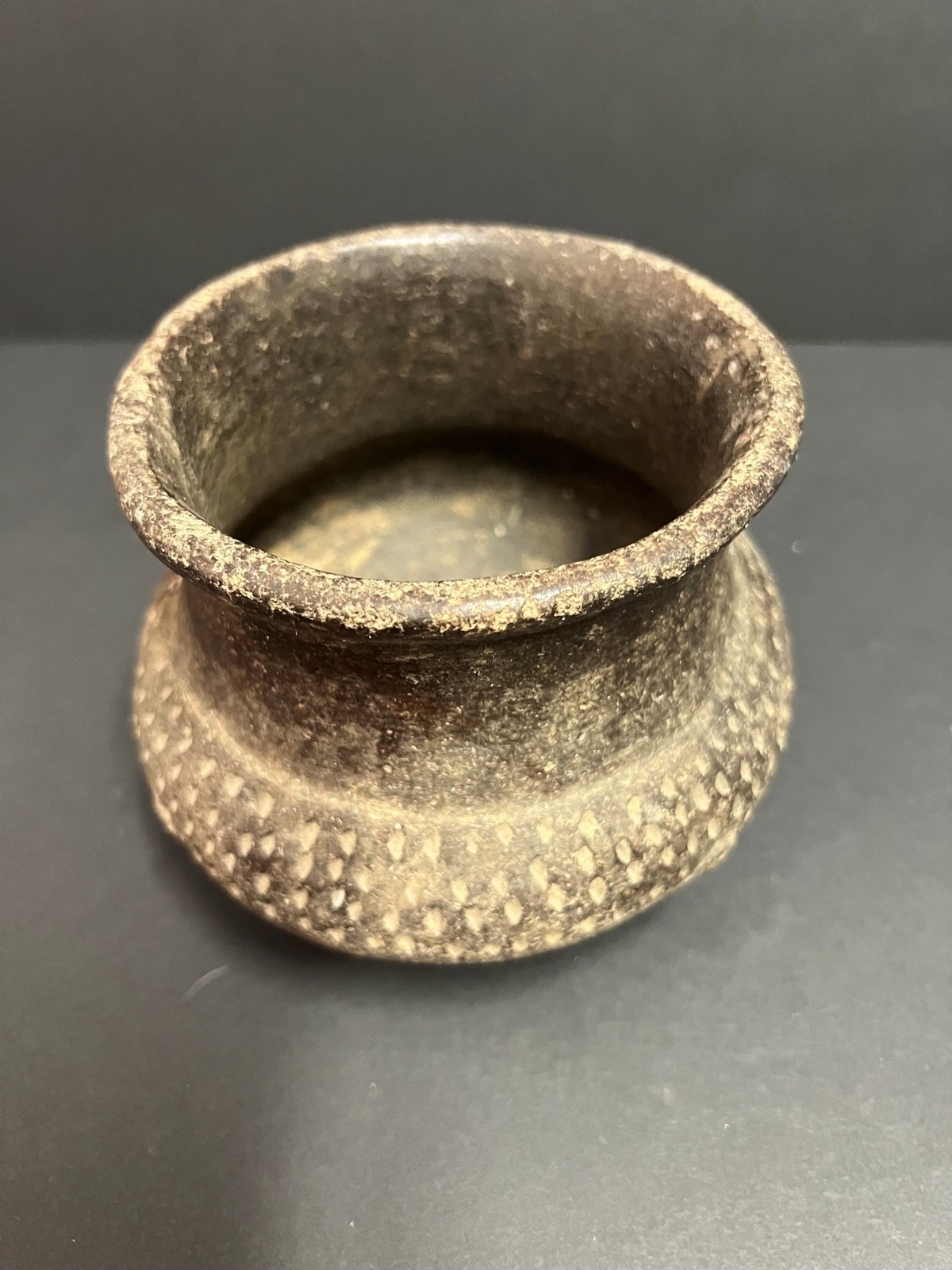 Ancient Egyptian basalt Pot Bowl Rustic Speckled Dark Brown Decor
