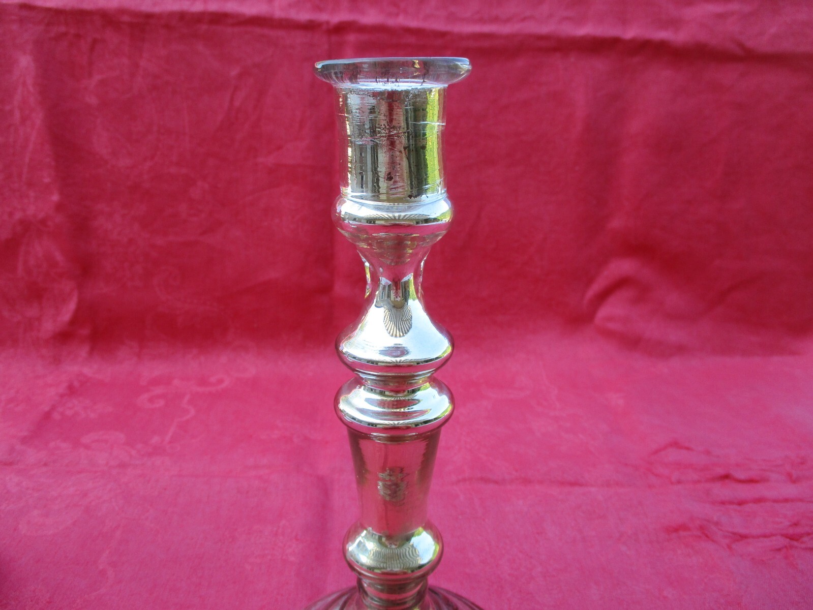 ANTIQUE FRENCH MERCURY GLASS 19th CENTURY PAIR OF 2 CANDLE HOLDER PILLARS 9.25in