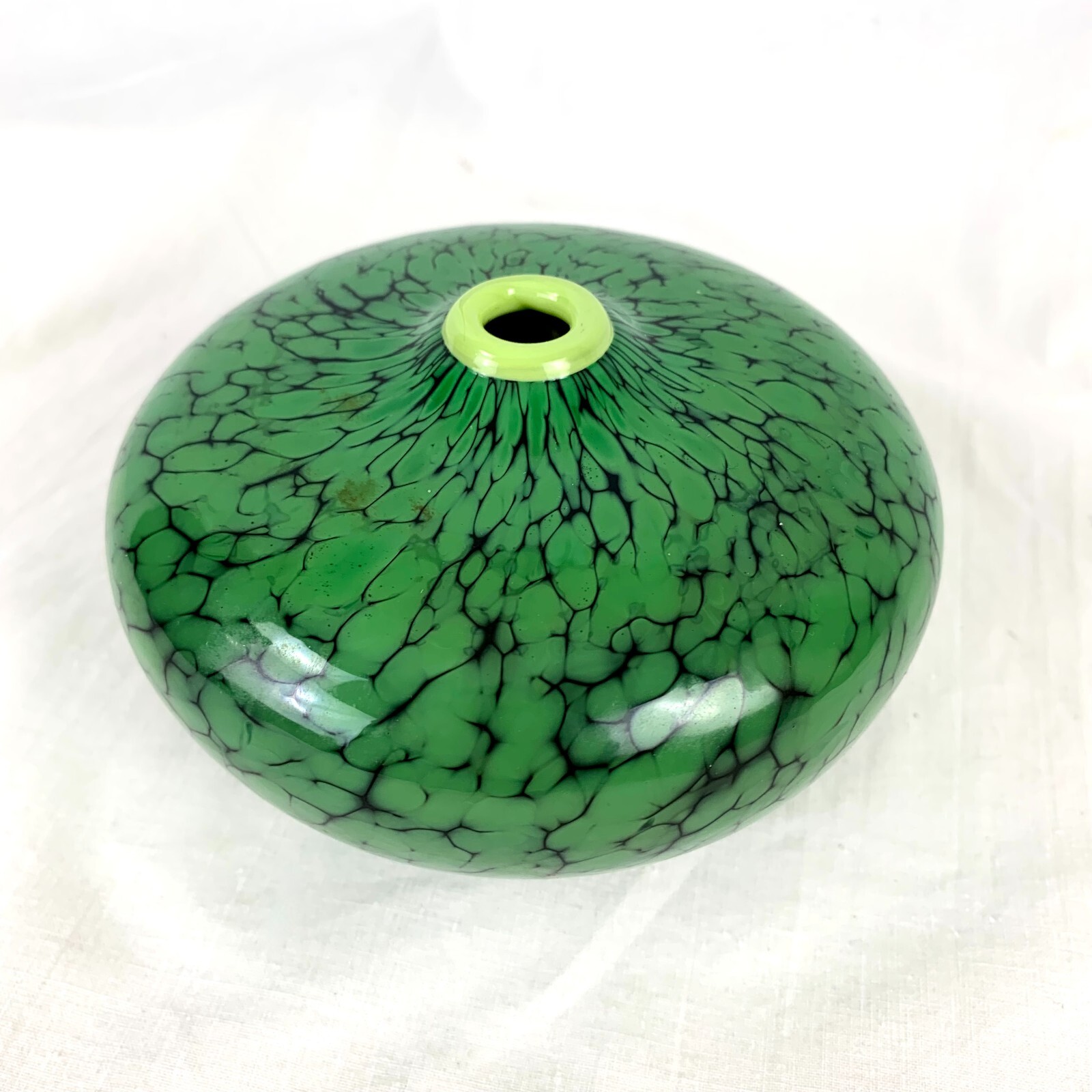 Organic Art Glass Vase Incense Burner Green Crinkle Smooth Surface Excellent