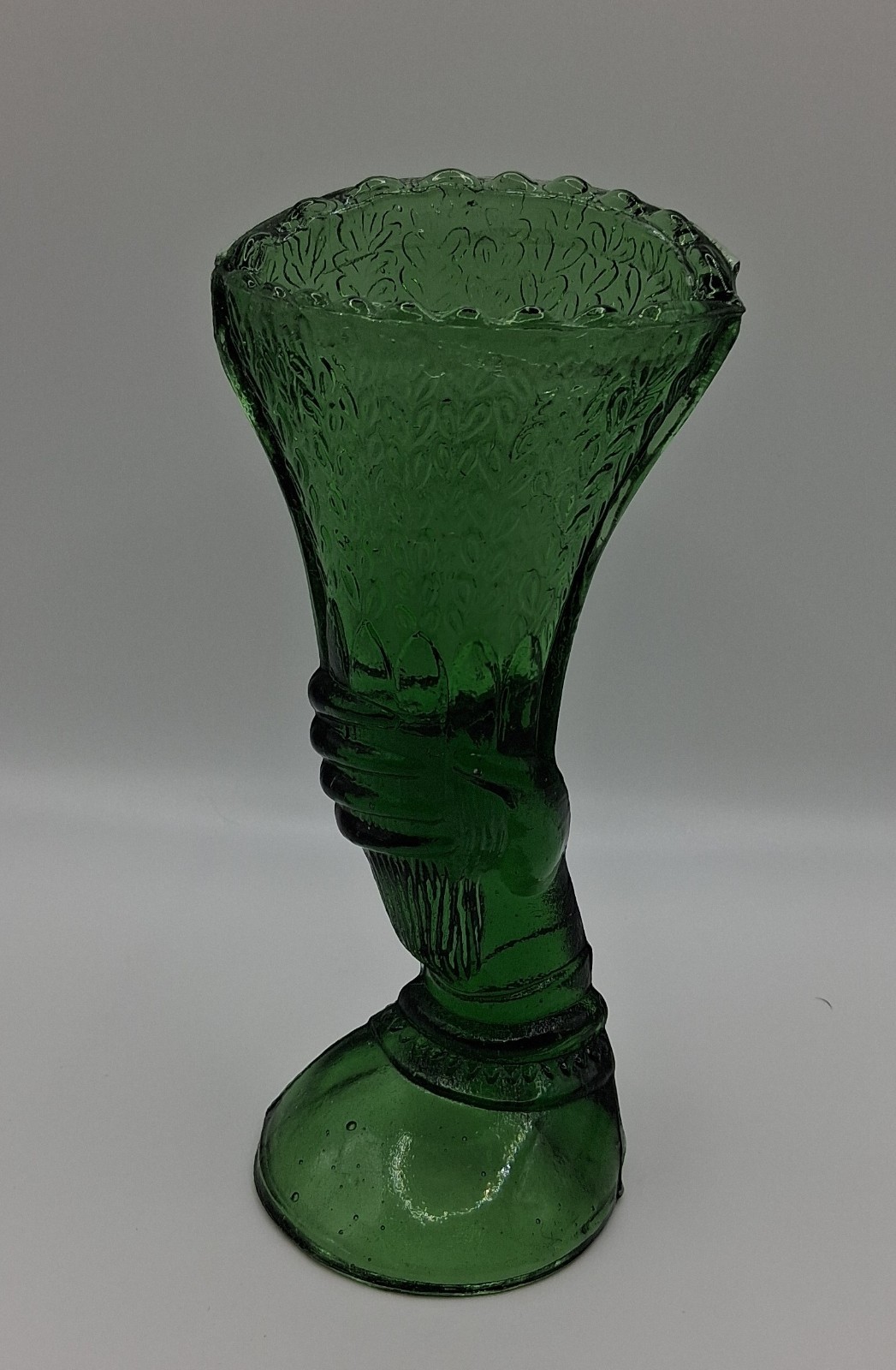 Rare Green Small Glass Hand Vase. Stored In Box, Never Displayed.