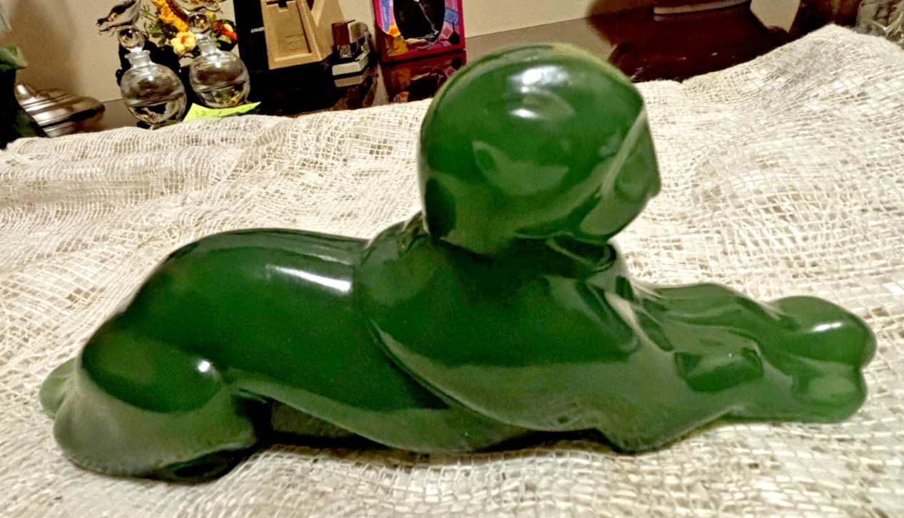 1980s Heisey Imperial Lennox Glass Jade Green Panther Tiger Cat Figurine