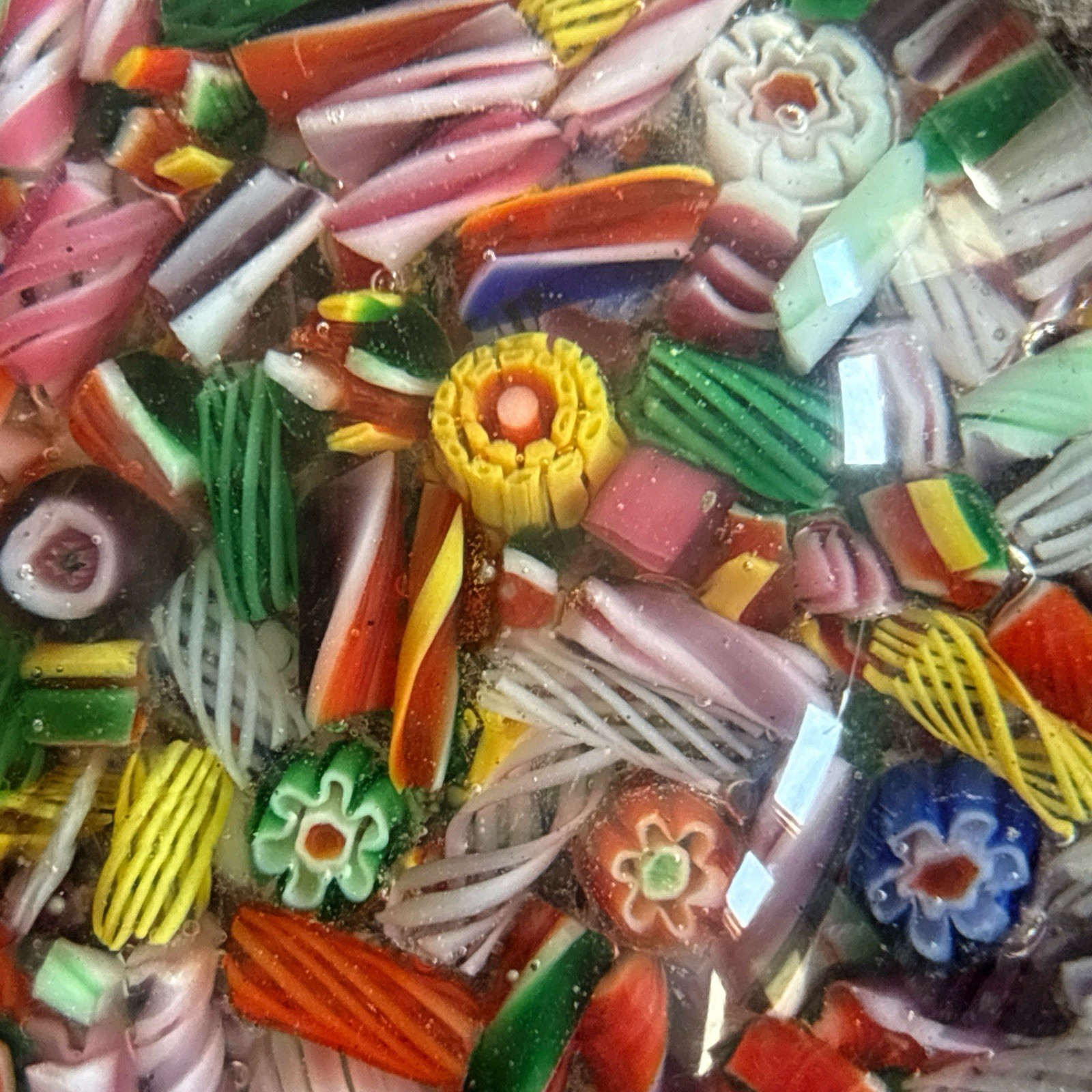 Chinese Scramble Paperweight Millefiori Art Glass Signed ‘China’