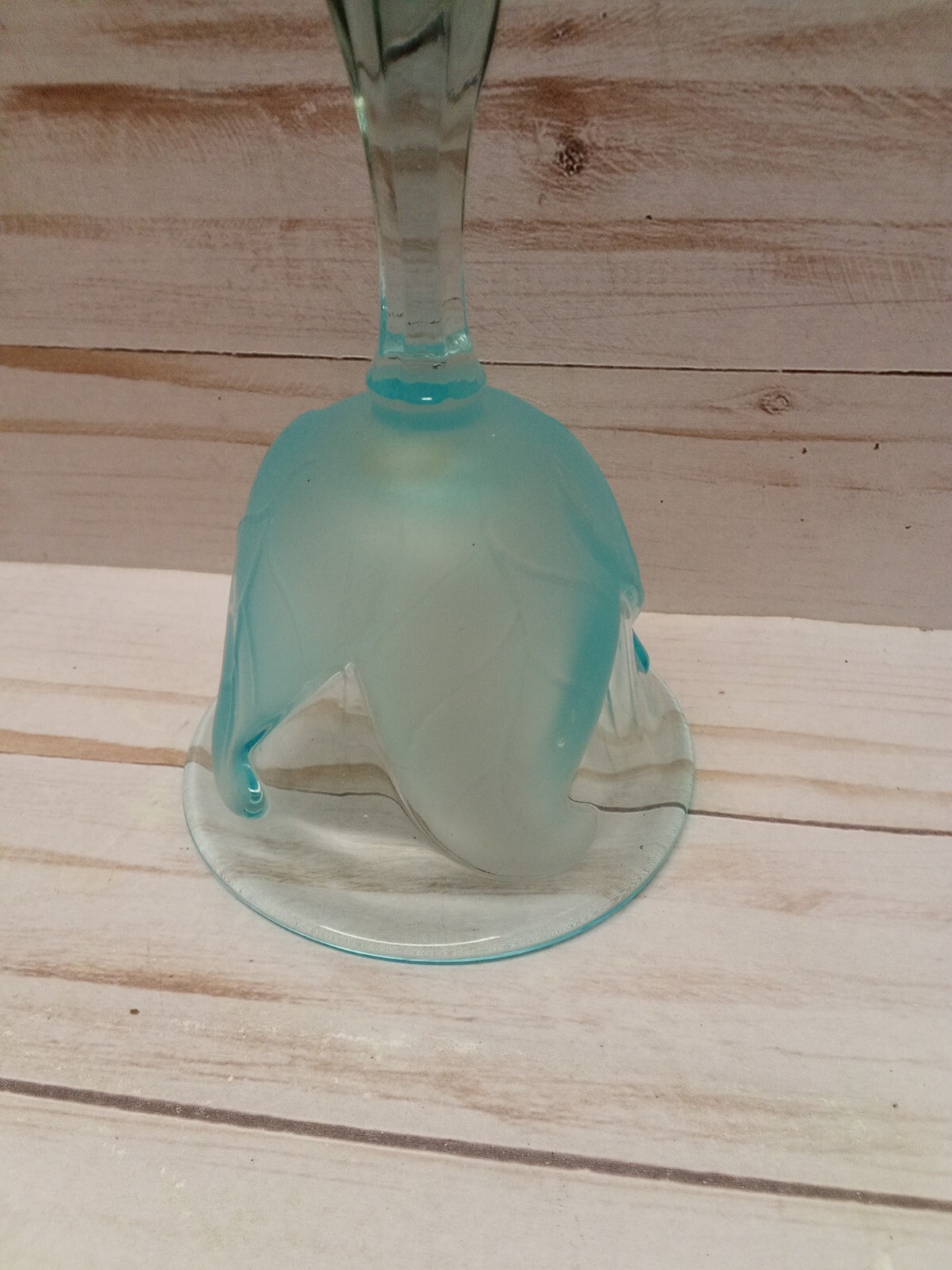 Vintage Viking Glass Teal/Blue Bell W/ Frosted Petal Leaf 5 1/2″Tall