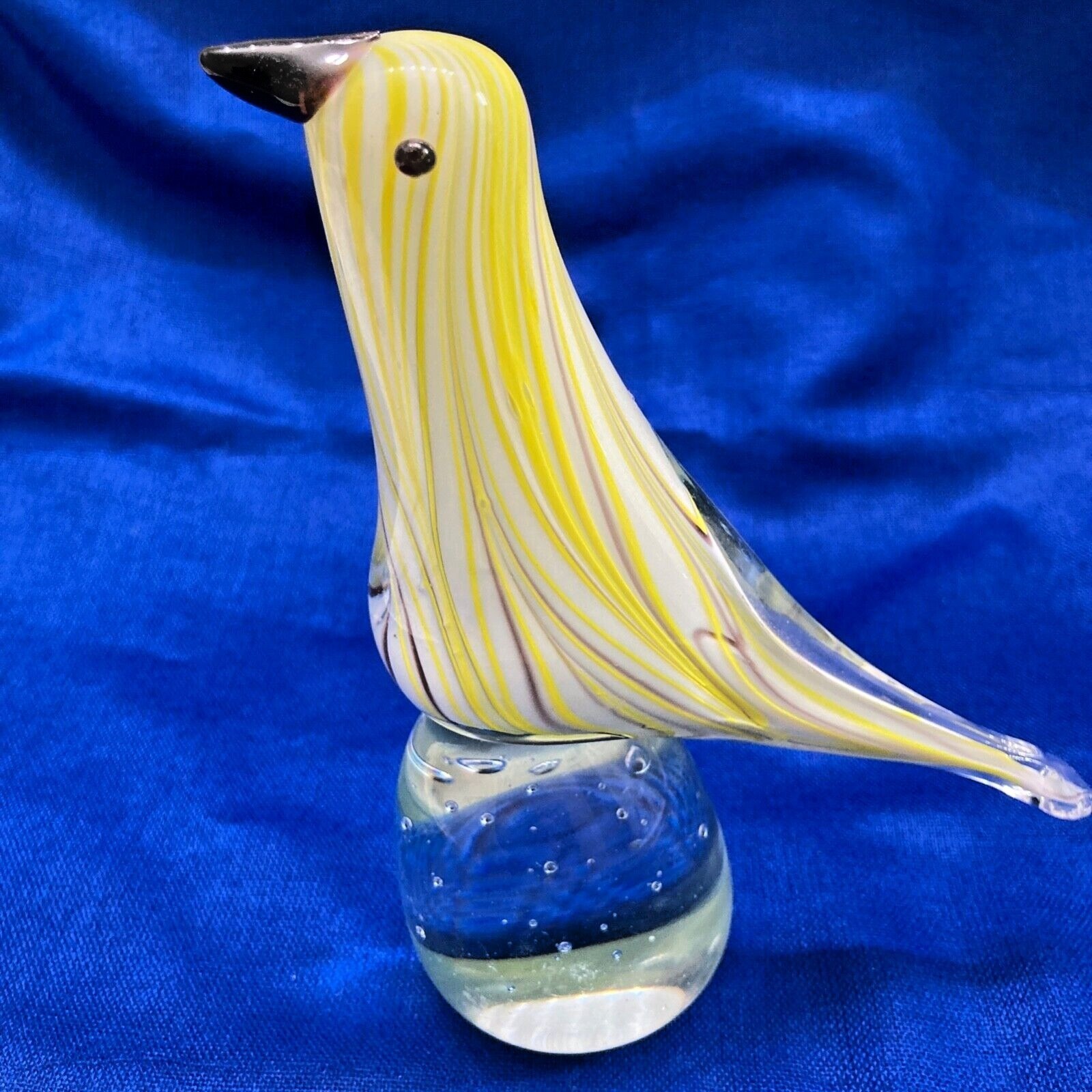 Canary Bird Yellow Glass on Perch With Bubbles Clear Pontil 7″ Tall Excellent 15