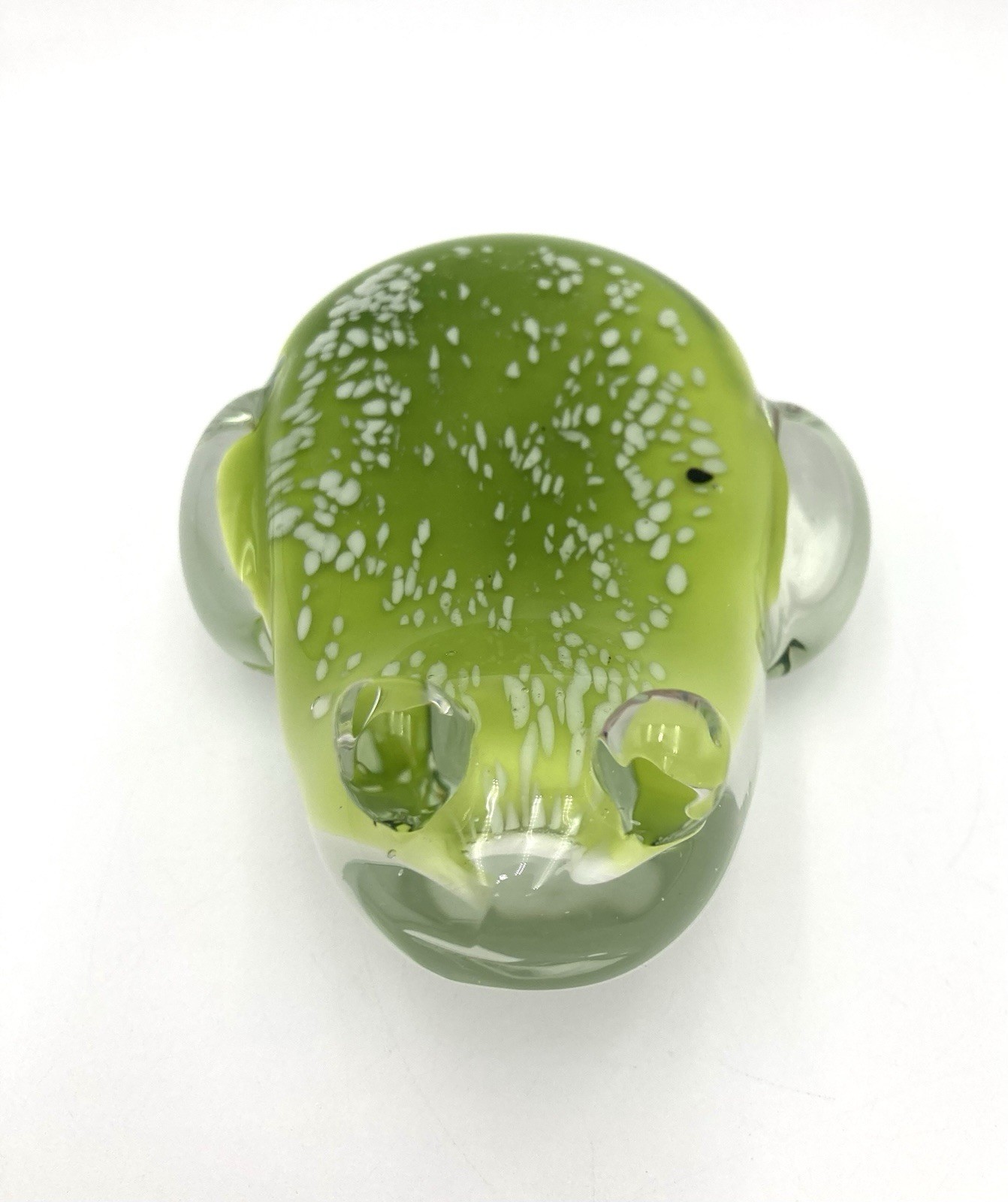 Art Glass Frog Toad Paperweight Speckled Green Vtg SPI Home 3.5” X 4.5”
