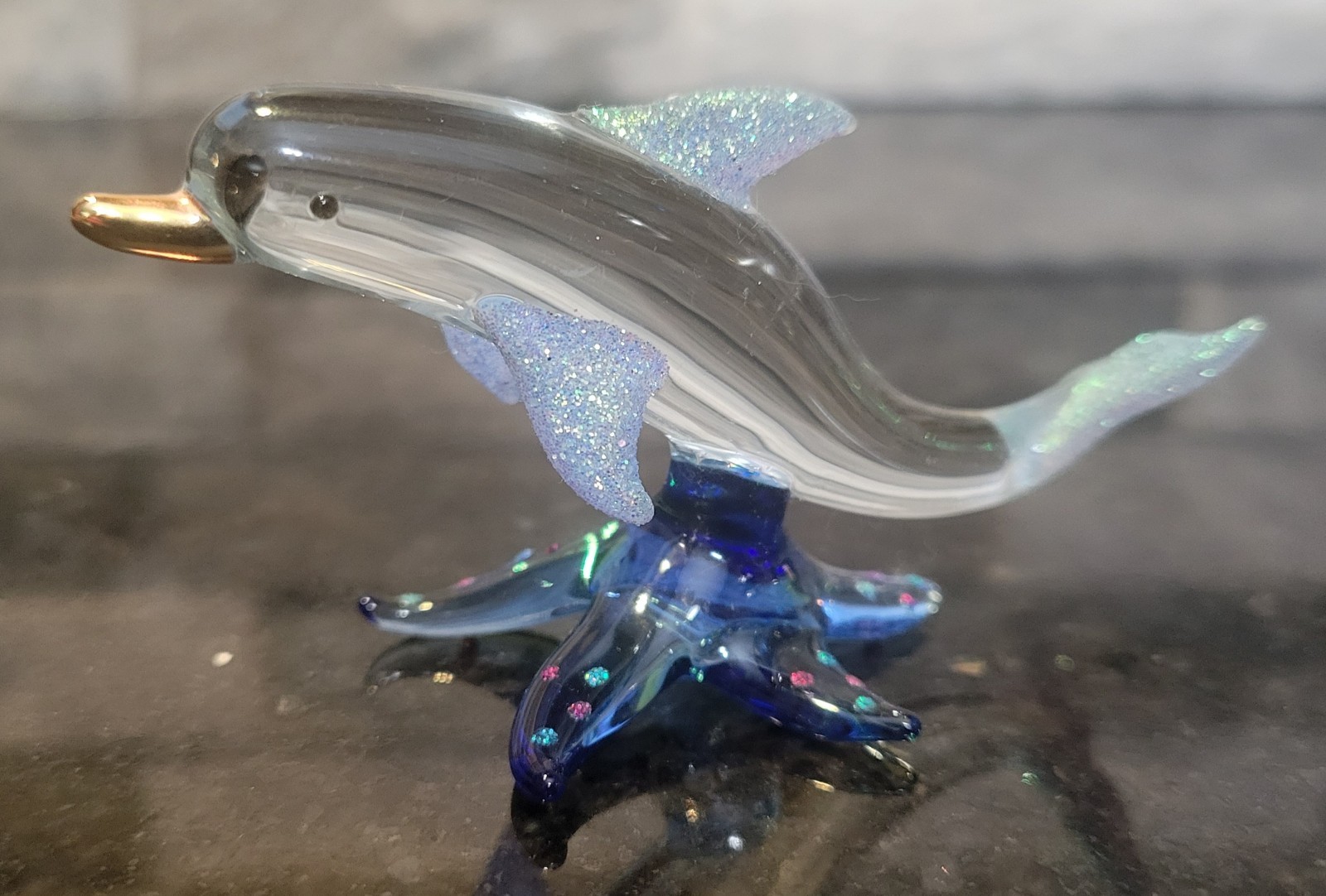 Unbranded Glass Dolphin Swimming On A Wave Clear And Blue Beautiful 3.5″