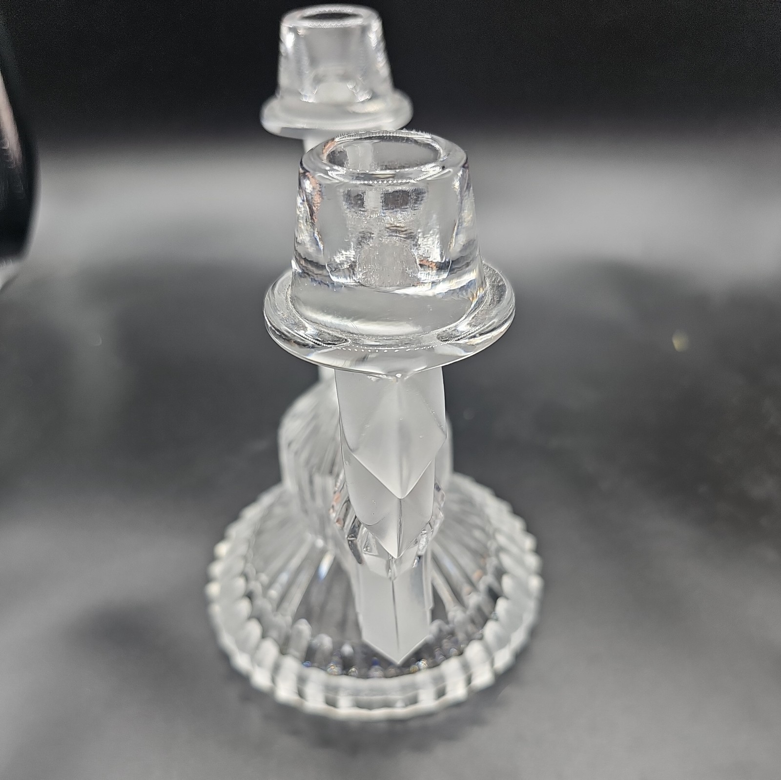 1930s Art Deco Czech Libochovice Frosted Crystal Two Arm Candle Holder 7.5Hx8”L