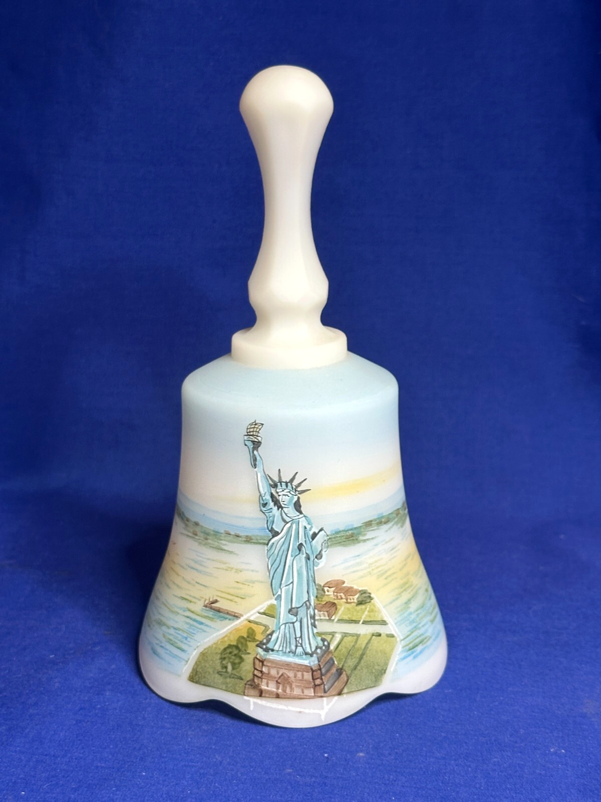 Fenton art glass hand painted artist signed Statue of Liberty bell