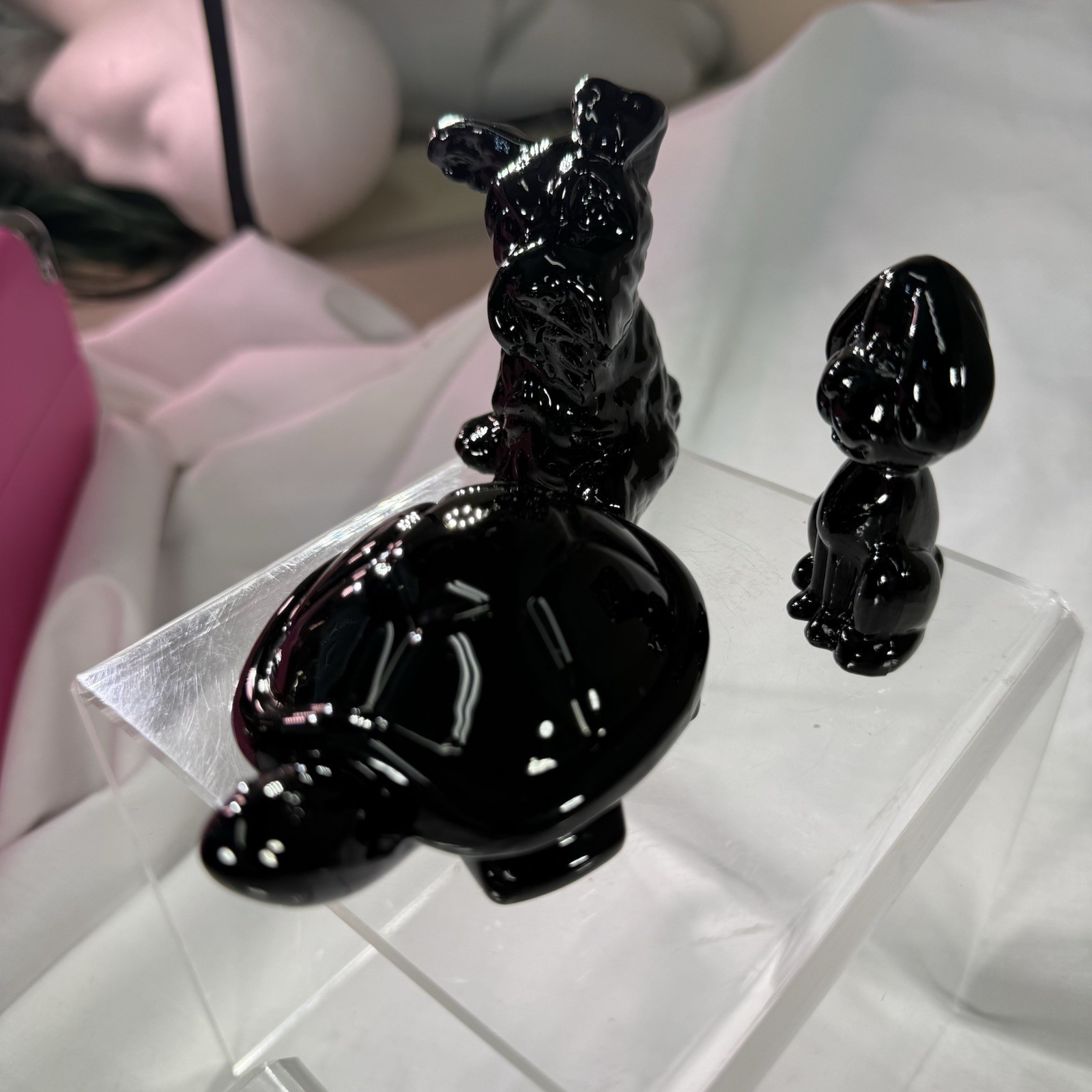 Viking Art Glass Black Dog Black Turtle And Black Puppy Small Figures READ Desc.
