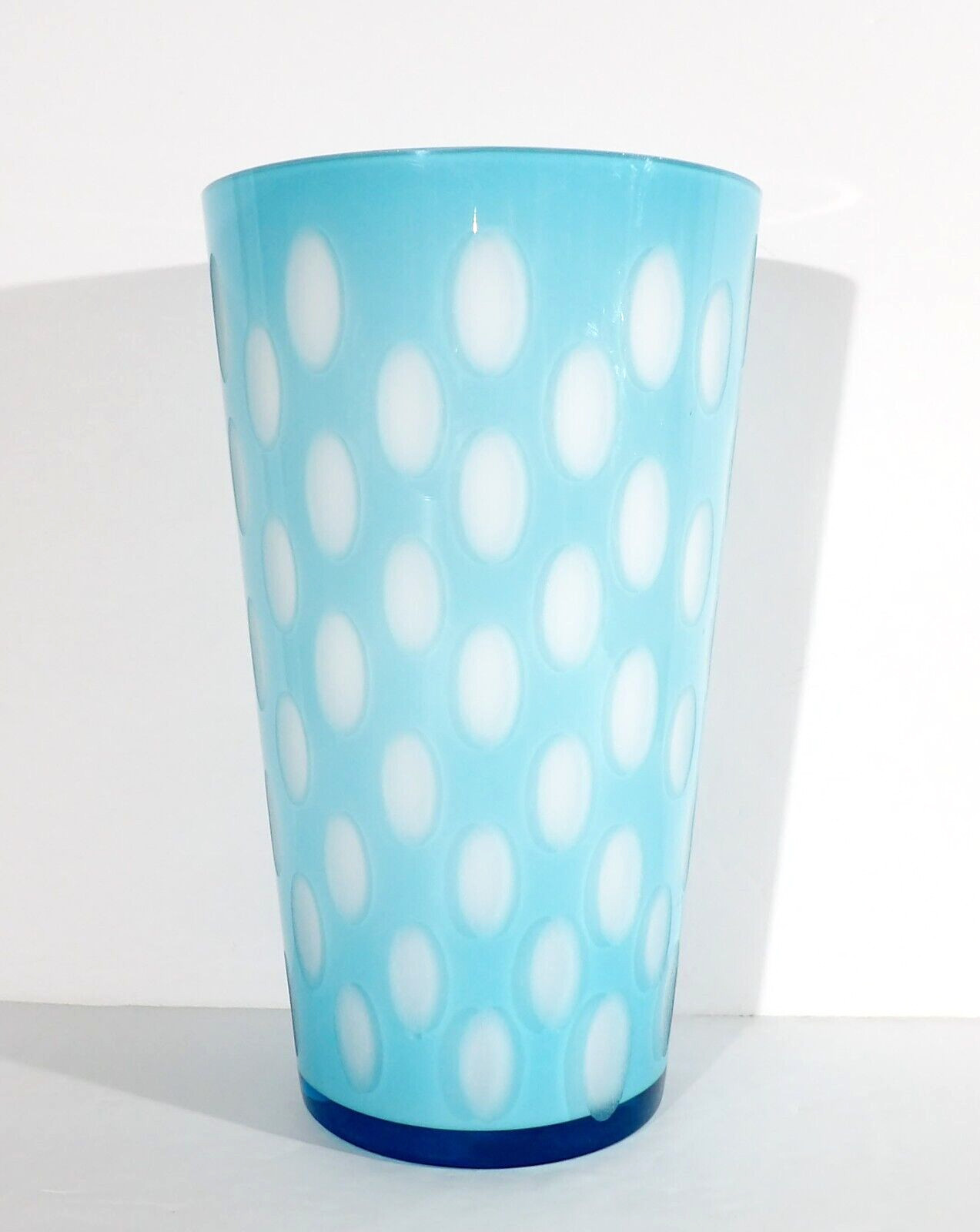 Crate & Barrel Serenade Vase Blue Cased Optic Made in Poland 10″ x 5 7/8″