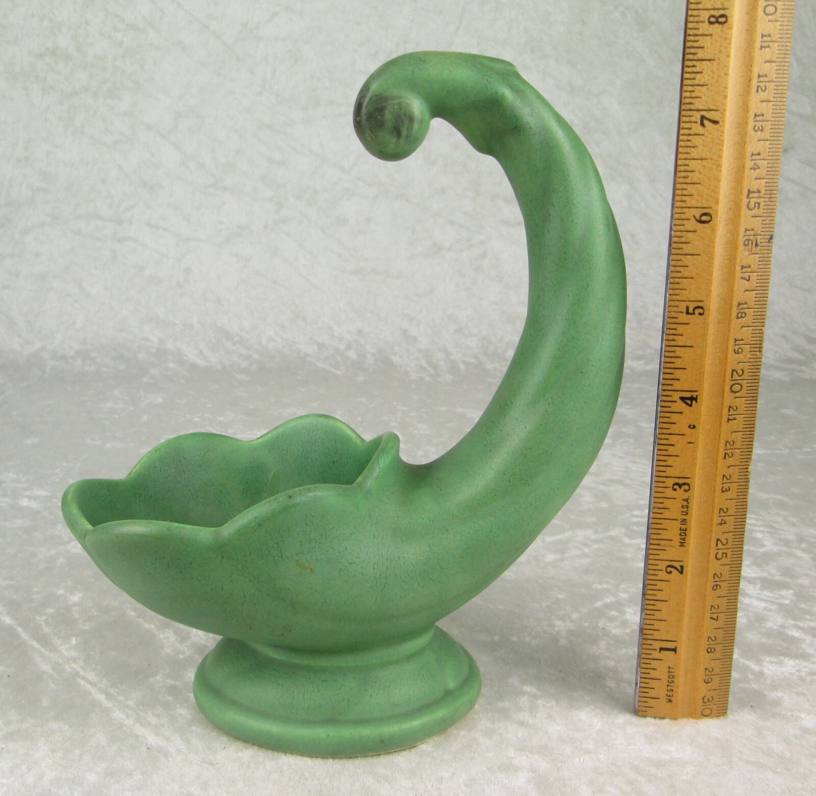 Monmouth Pottery Cornucoppia Vase Candle Holder Matte Green Glaze 7-3/4in Tall