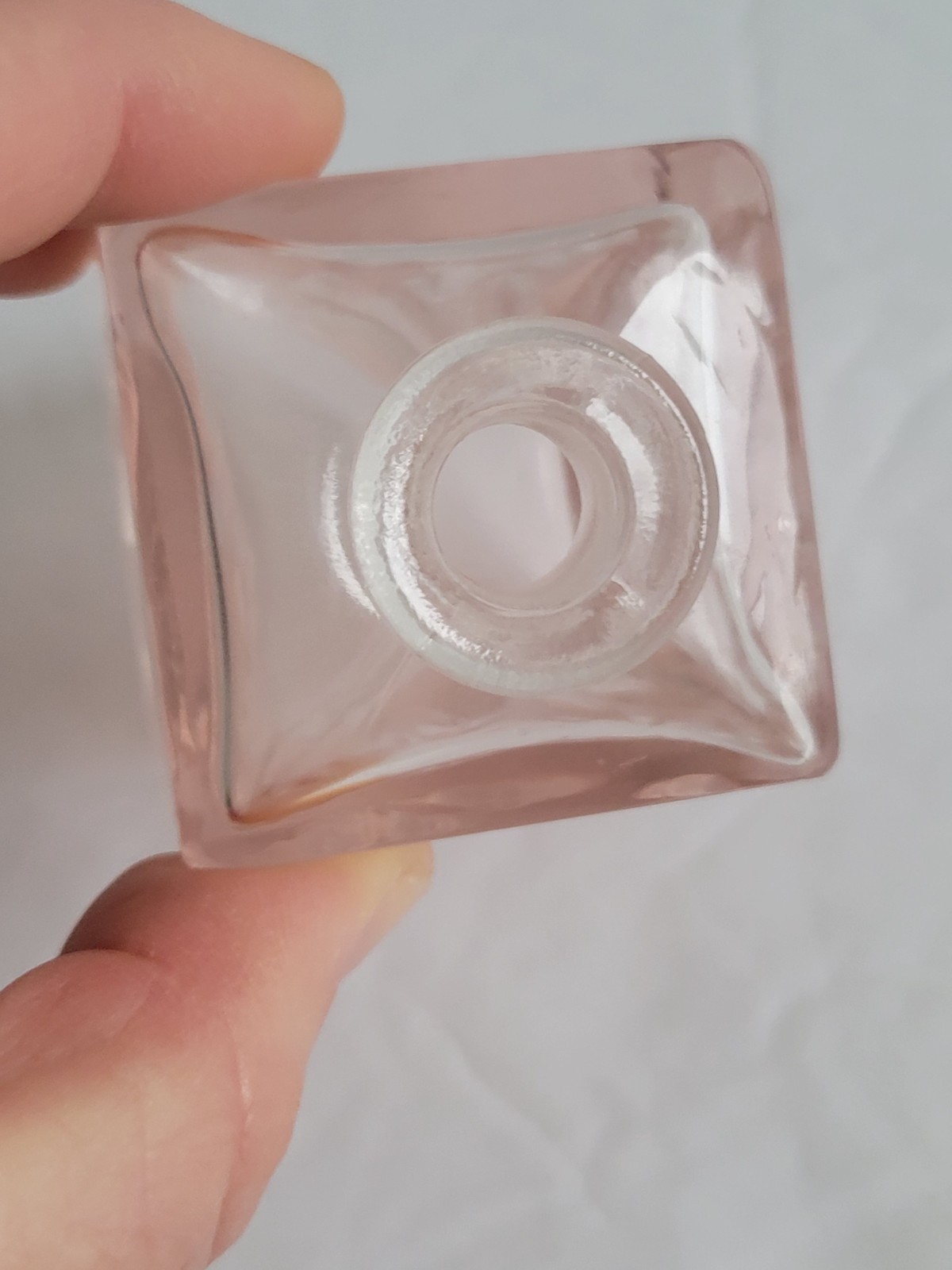 1920s Art Nouveau Pink Glass Perfume Bottle Romantic Etched Flowers Floral Vtg