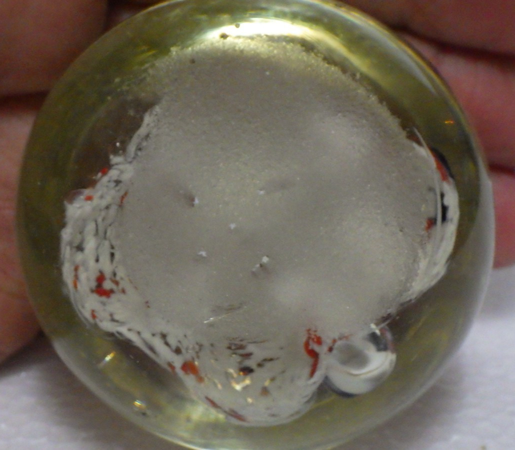 1 7/8 tall X 2 3/8 wide 7.9oz blown glass paperweight bubbles confetti trees MCM