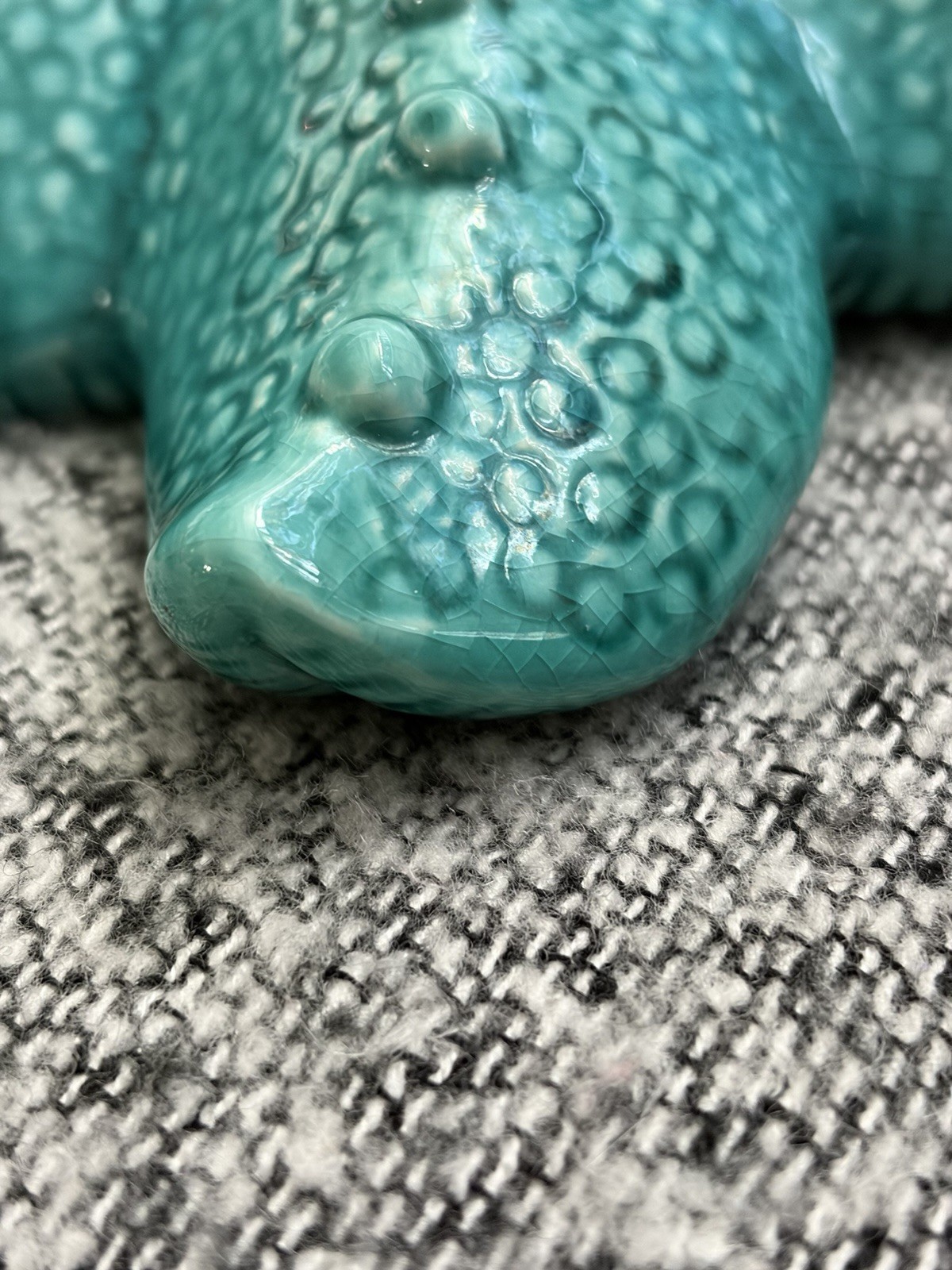 Turquoise Ceramic Starfish Decorative Figurine Glossy Sea Green & Textured 8”x8”